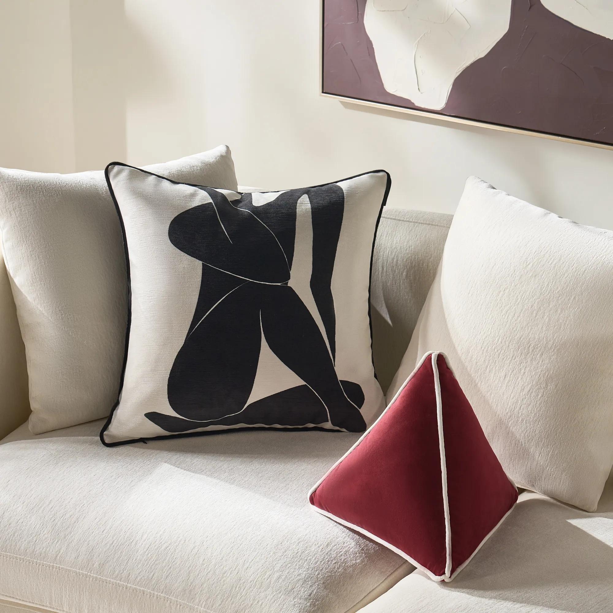 Trist Velvet Triangle Pillow 13" - Deep Red/White