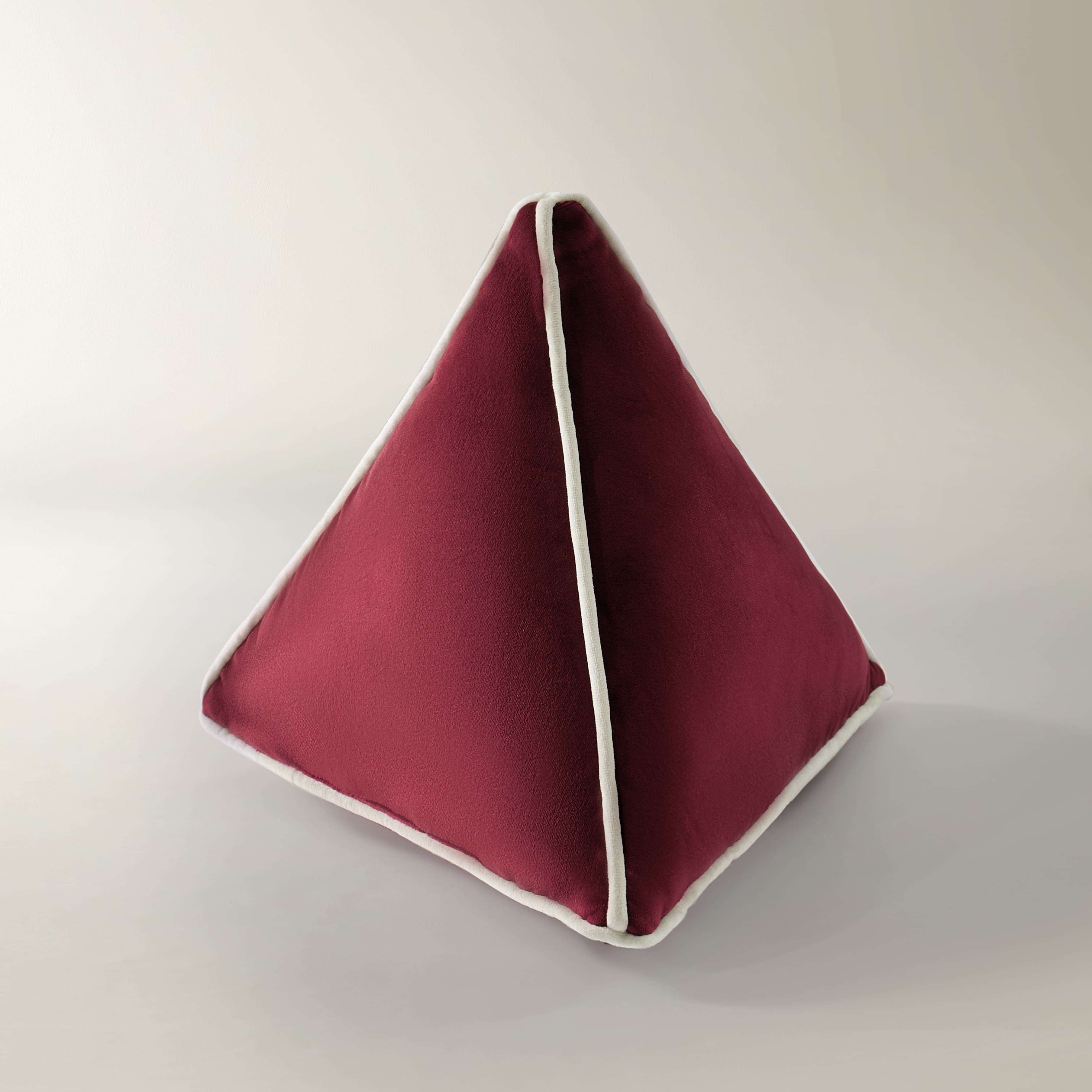 Trist Velvet Triangle Pillow 13" - Deep Red/White