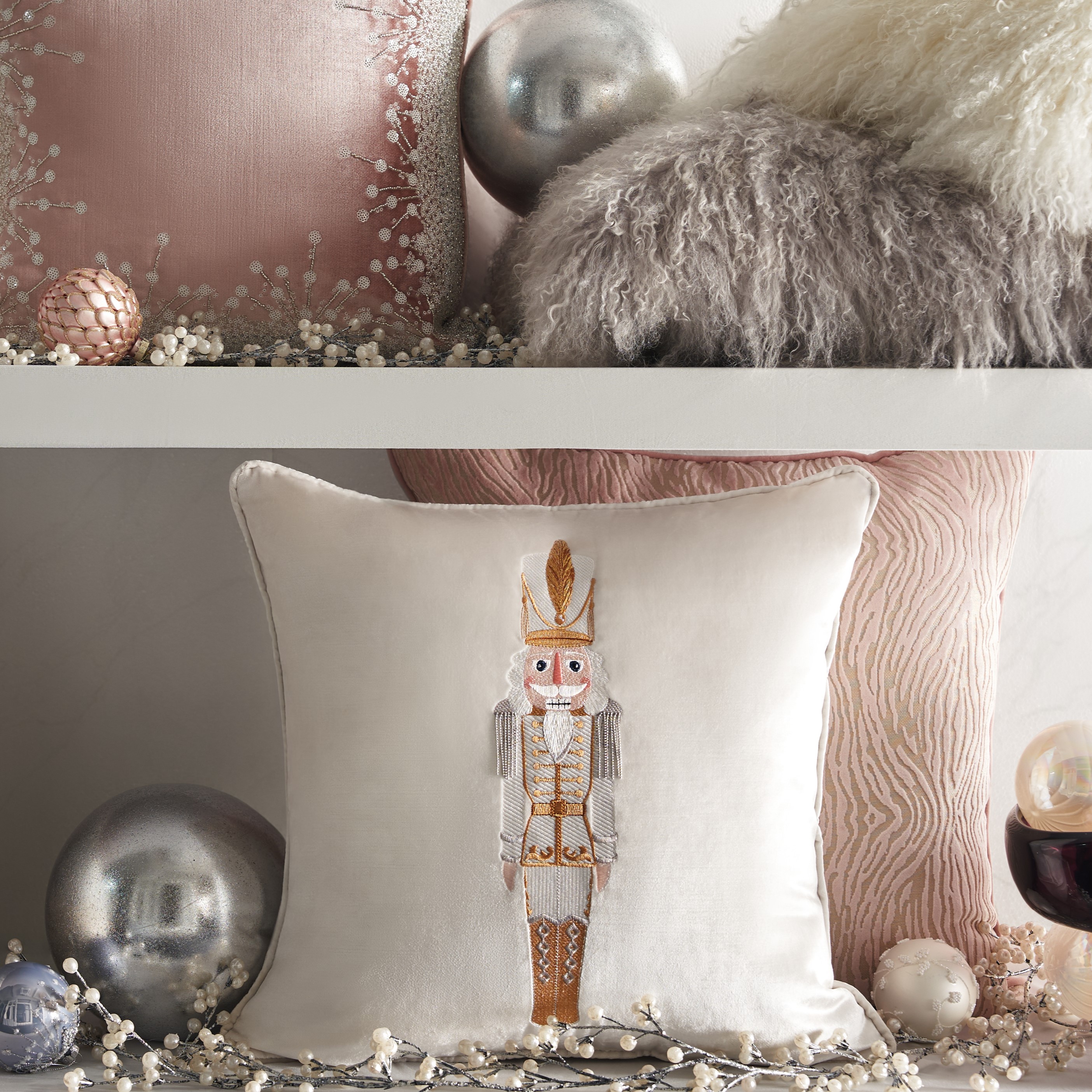 Nutcracker Holiday Pillow  20" - Pearl