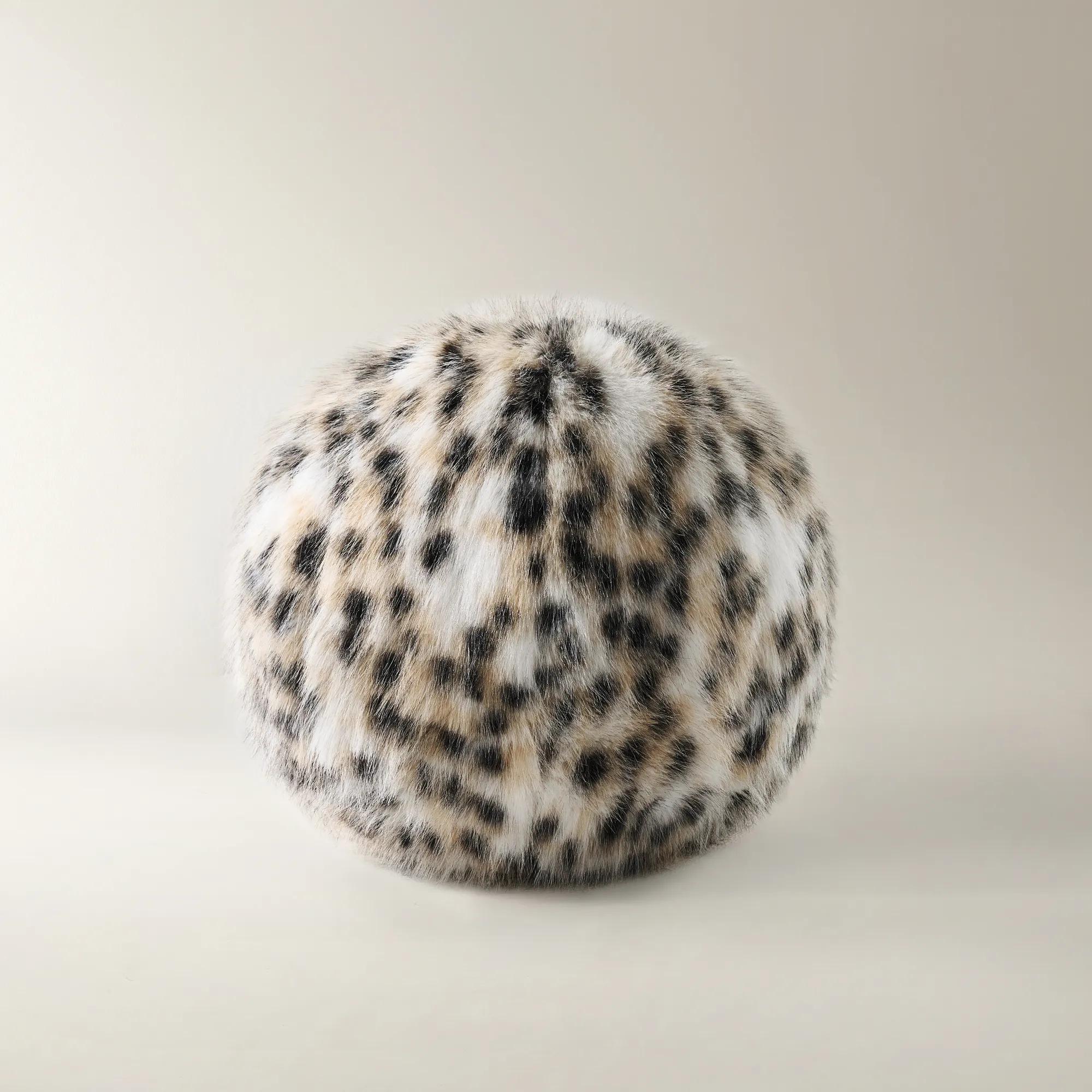 Spotted Faux Fur Ball Pillow 12"