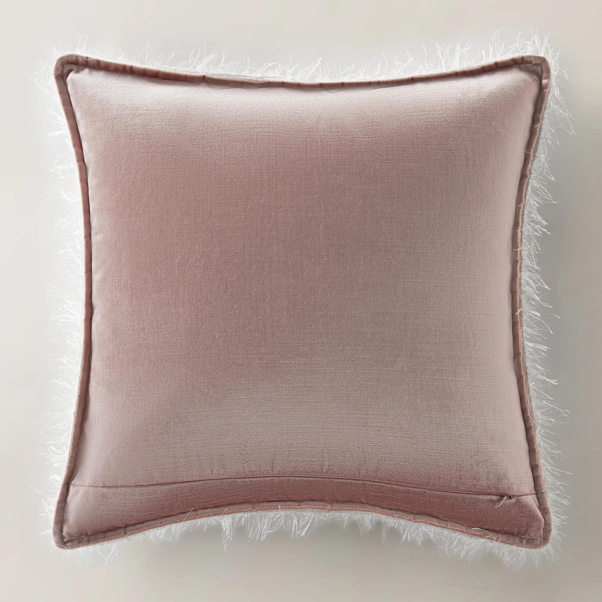 Crane Embroidered Pillow 20" - Dusty Rose