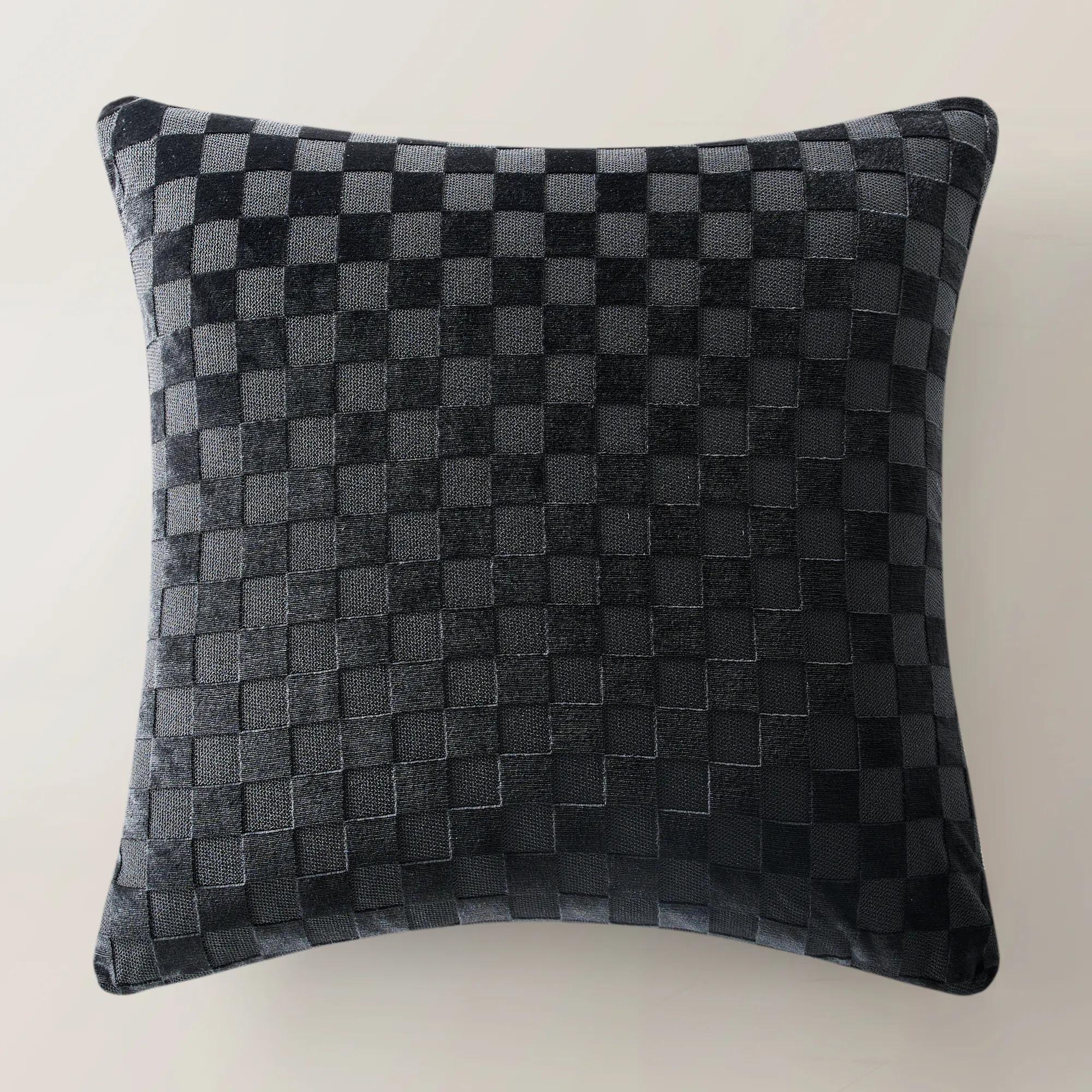Checker Velvet Pillow 22" - Black