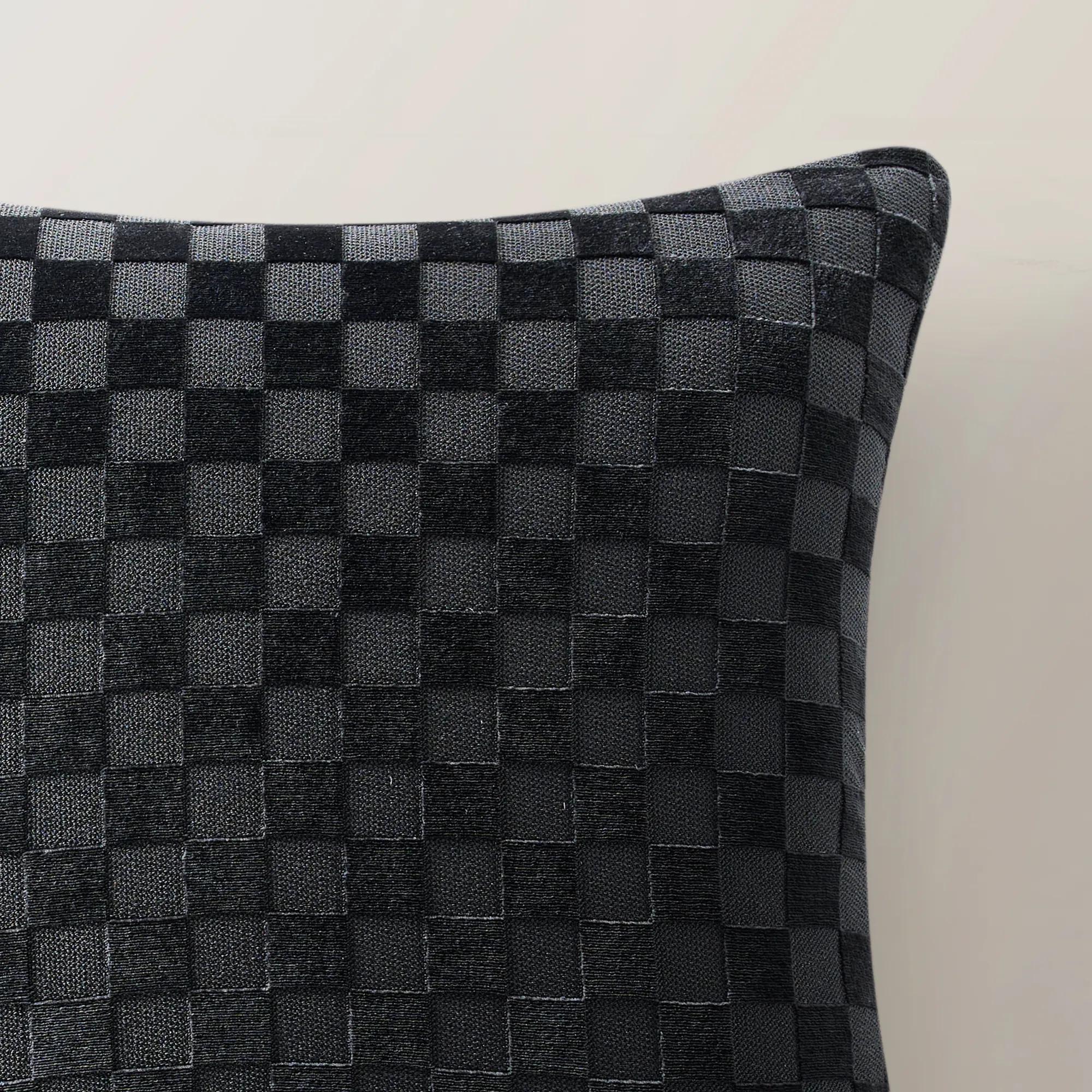 Checker Velvet Pillow 22" - Black