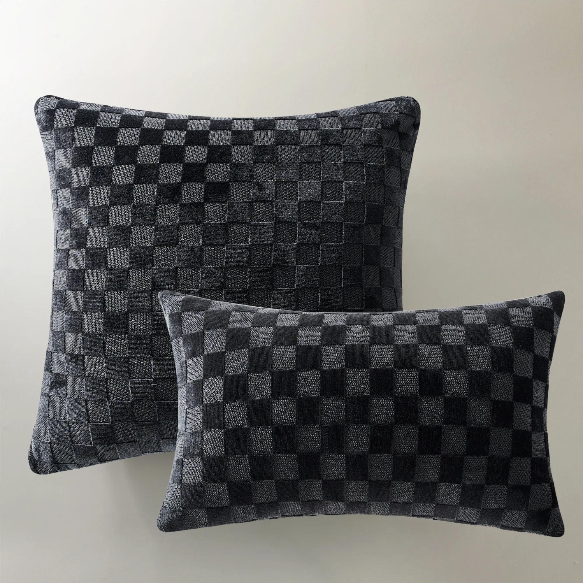 Checker Black Cut Velvet Pillow 22" x 22"