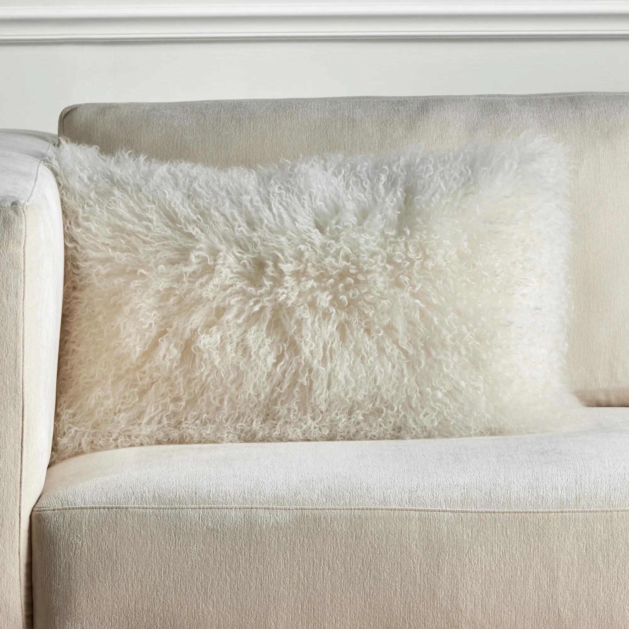 Mongolian Lumbar Pillow 16" x 26"- White