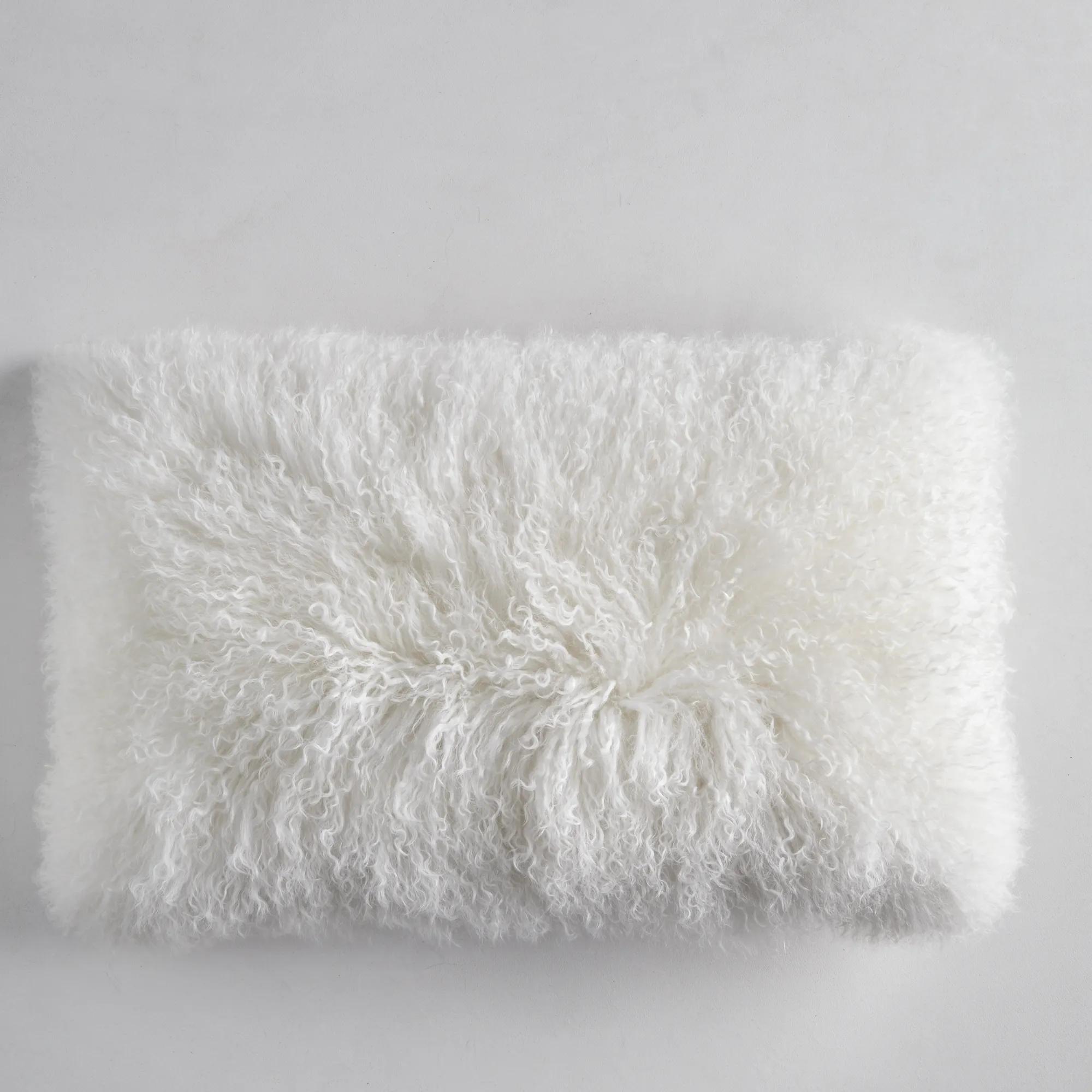 Mongolian Lumbar Pillow 16" x 26"- White