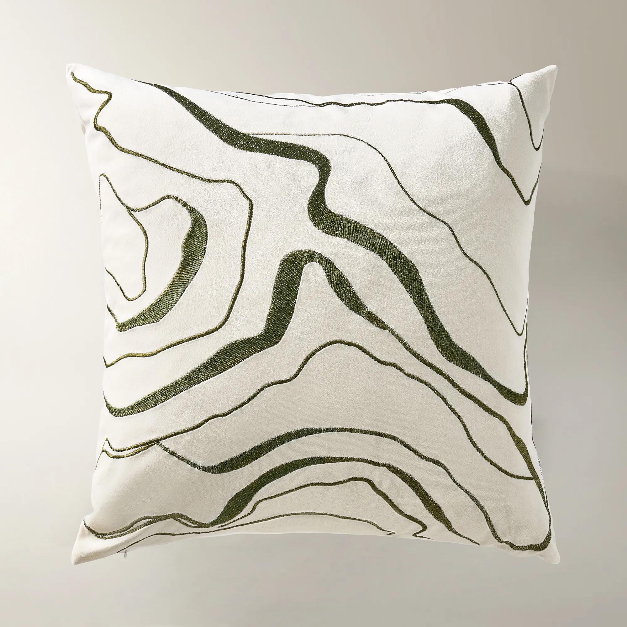 Encina Embroidered Pillow 22" - Olive Green/Ivory