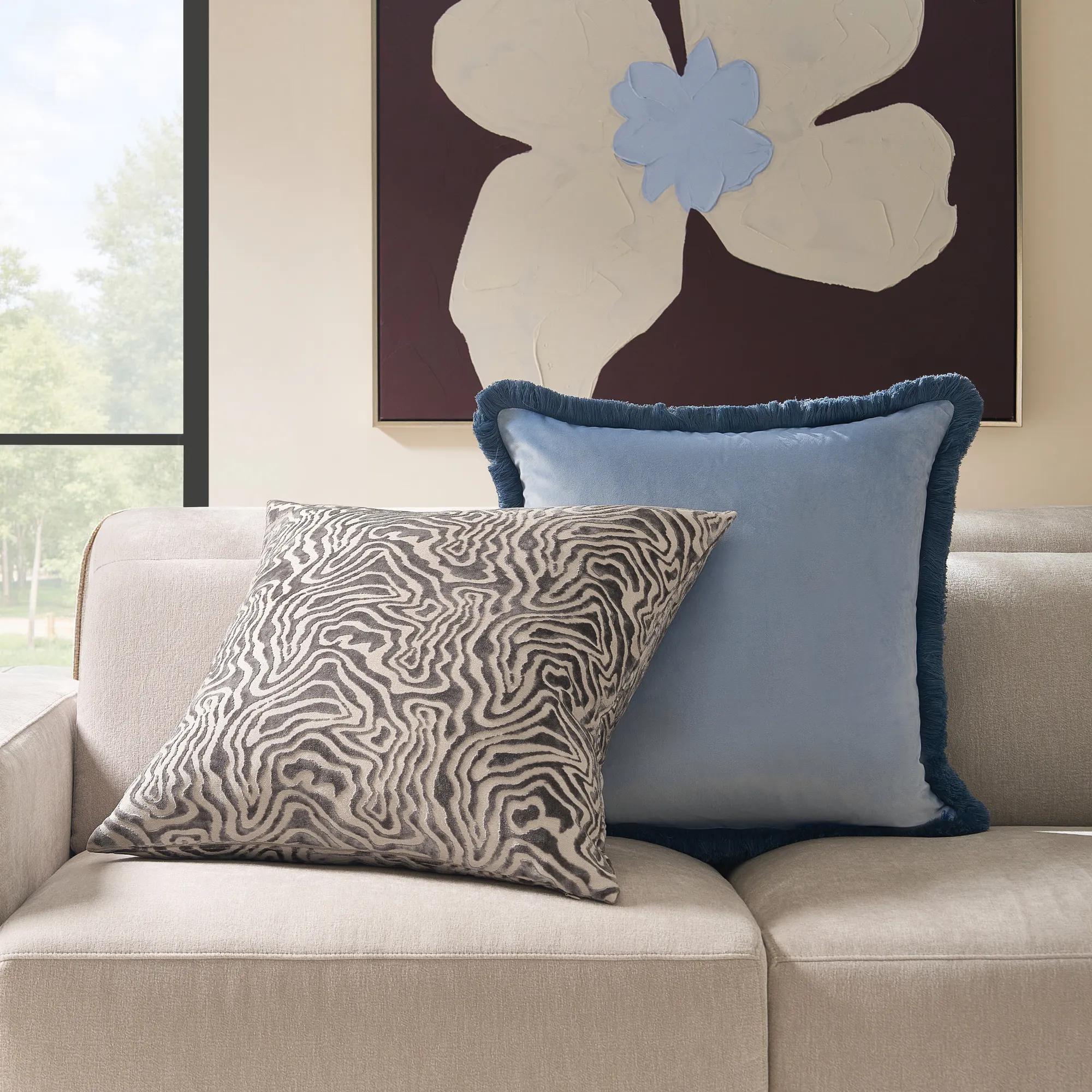 Freja Velvet Fringe Pillow 22" - Airy Blue