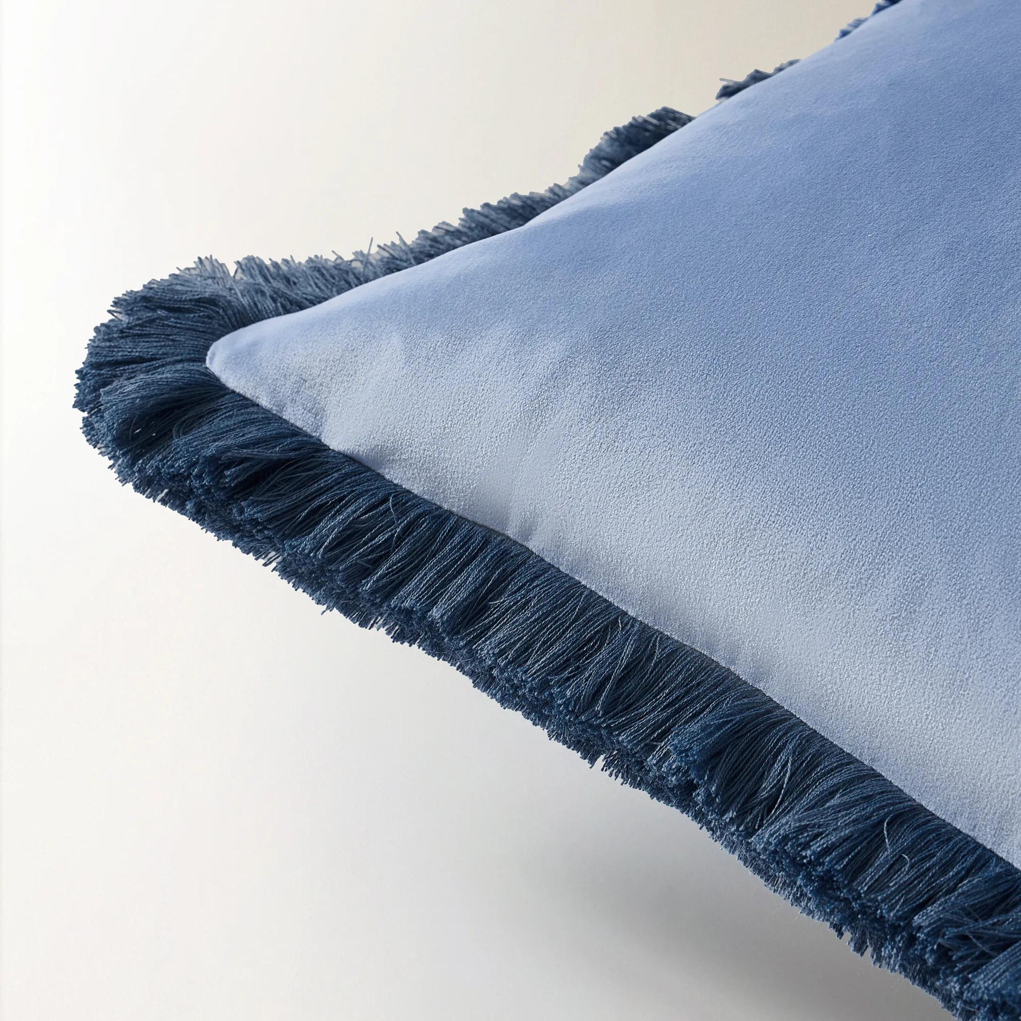 Freja Velvet Fringe Pillow 22" - Airy Blue