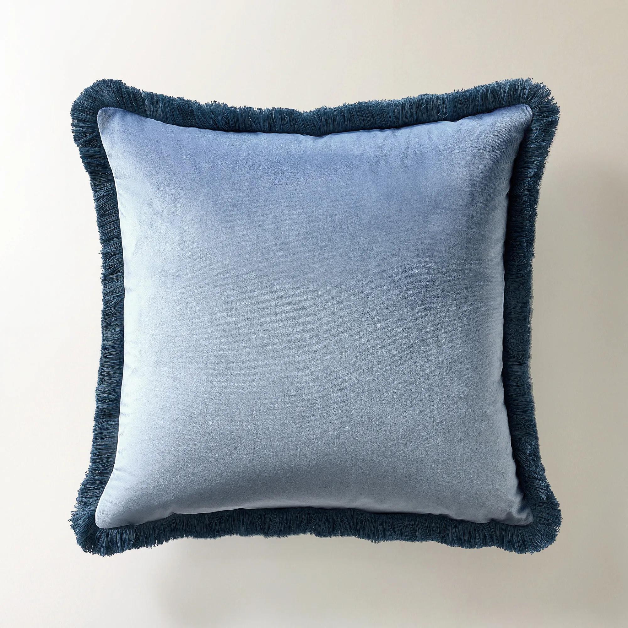 Freja Velvet Fringe Pillow 22" - Airy Blue