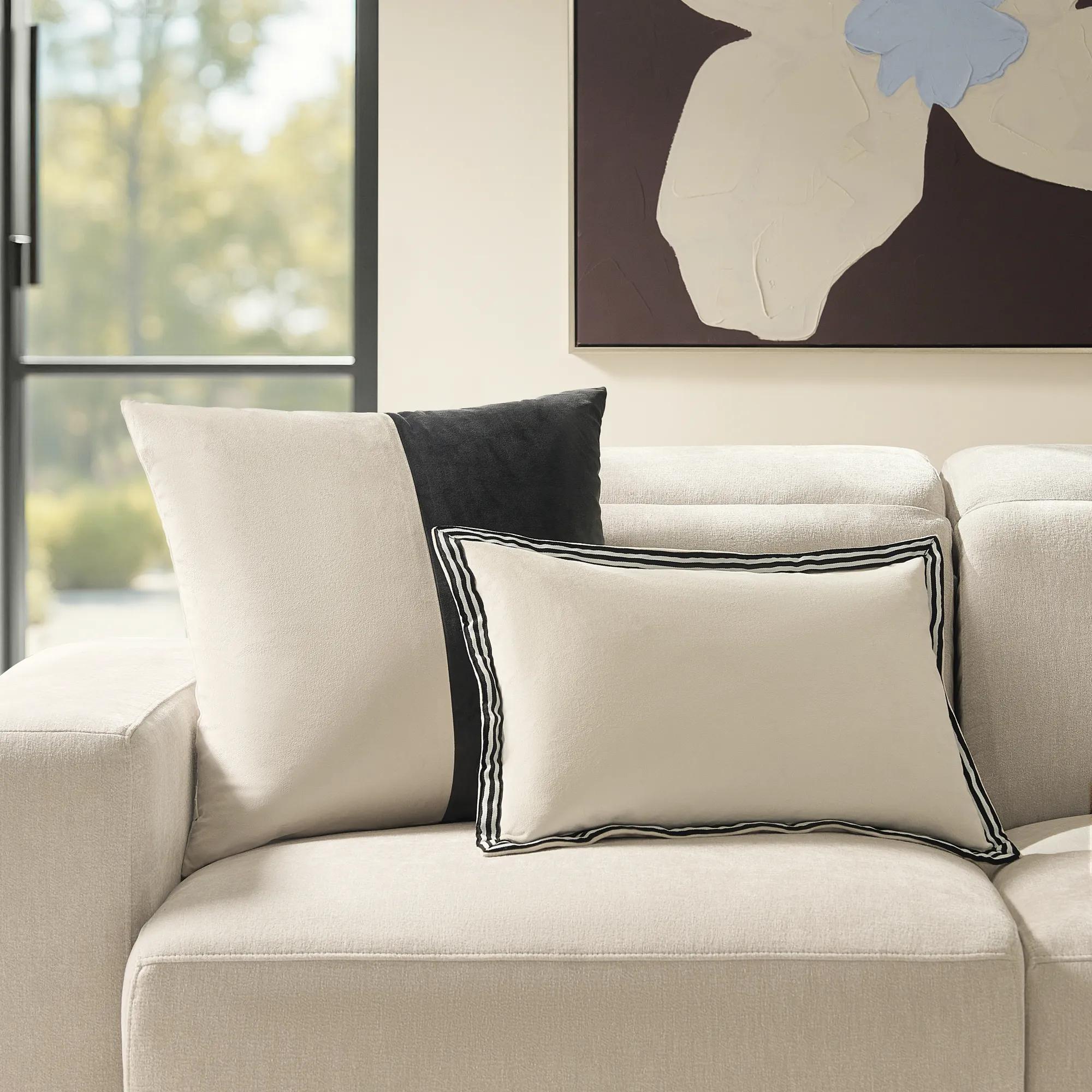 Dualis Color Block Pillow 22" - Black / Alabaster