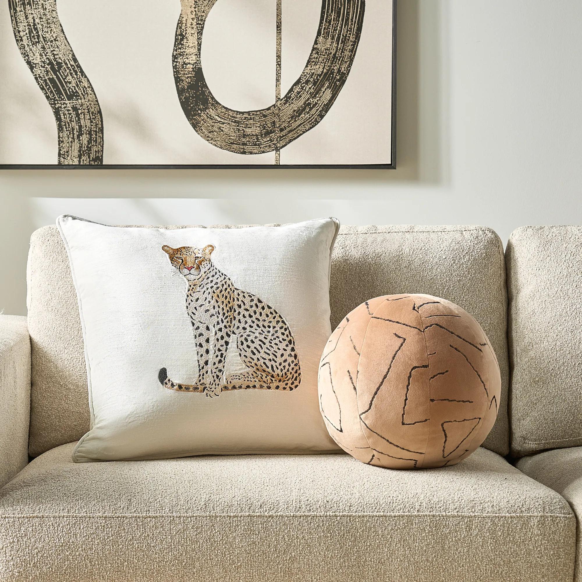 Bea Embroidered Velvet Ball Pillow 12" - Tan