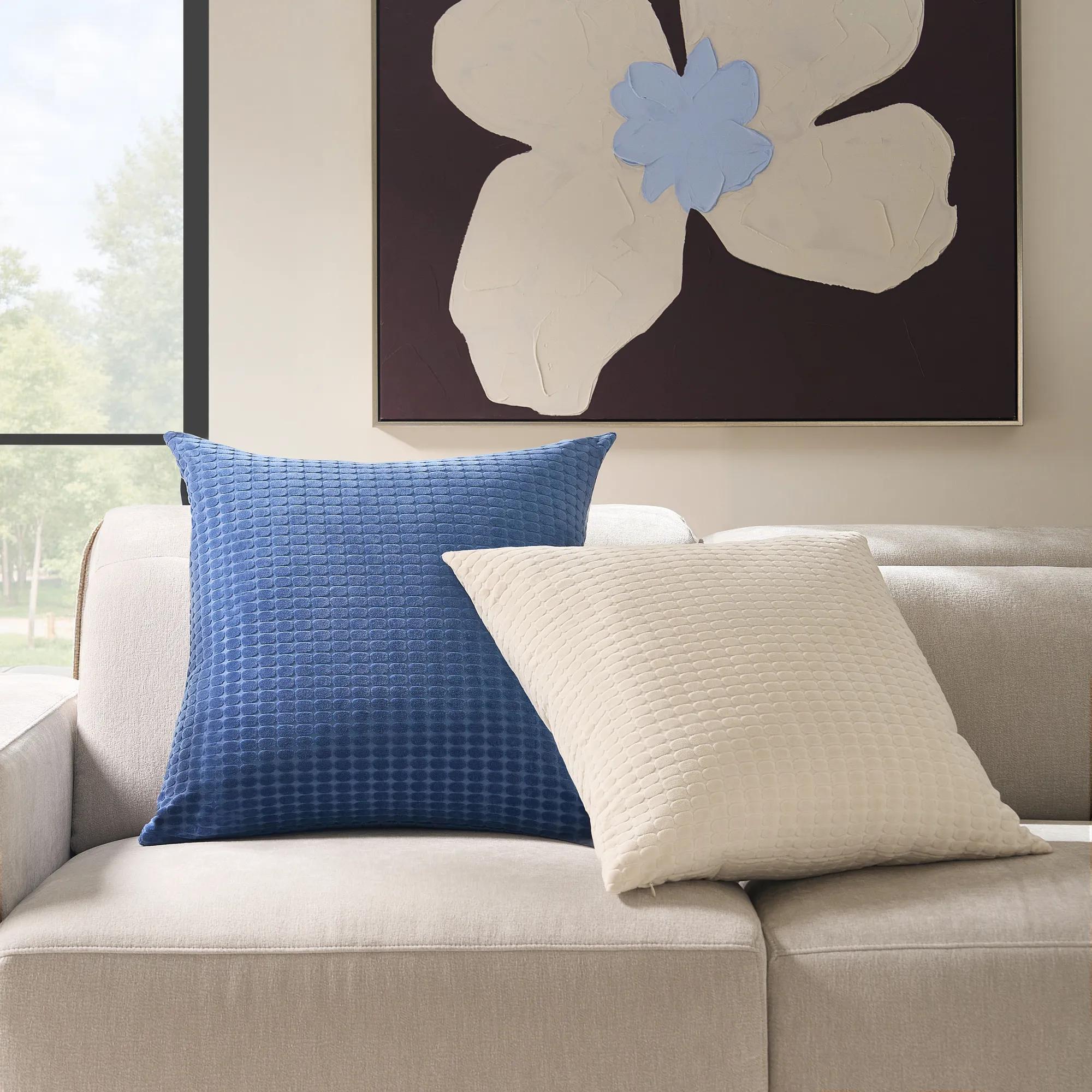 Dottie Cut Velvet Pillow 22" - French Blue