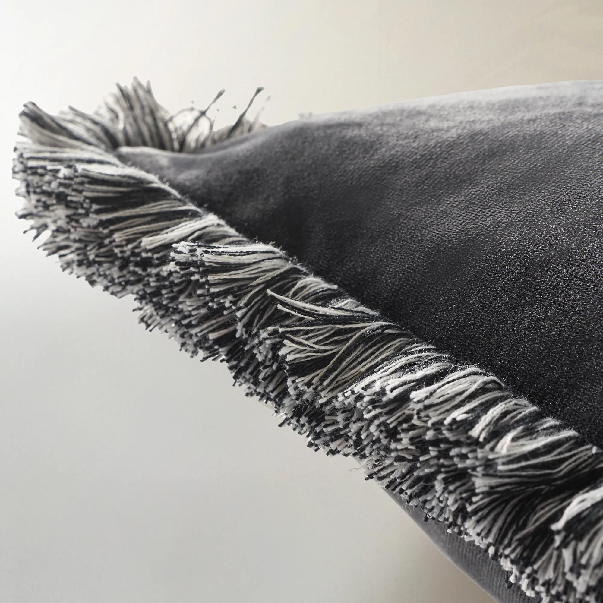 Freja Fringe Pillow 22" - Dark Charcoal