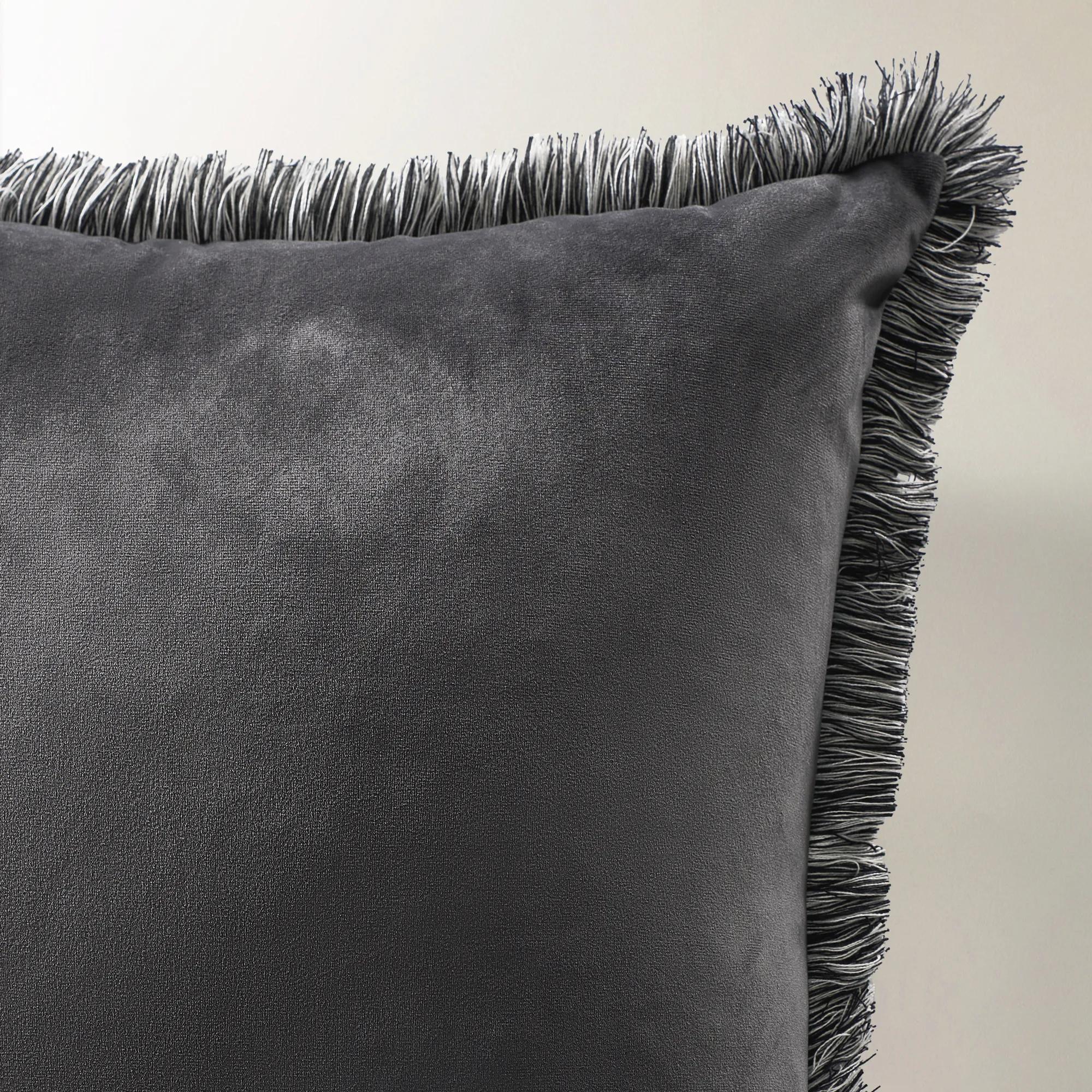 Freja Fringe Pillow 22" - Dark Charcoal