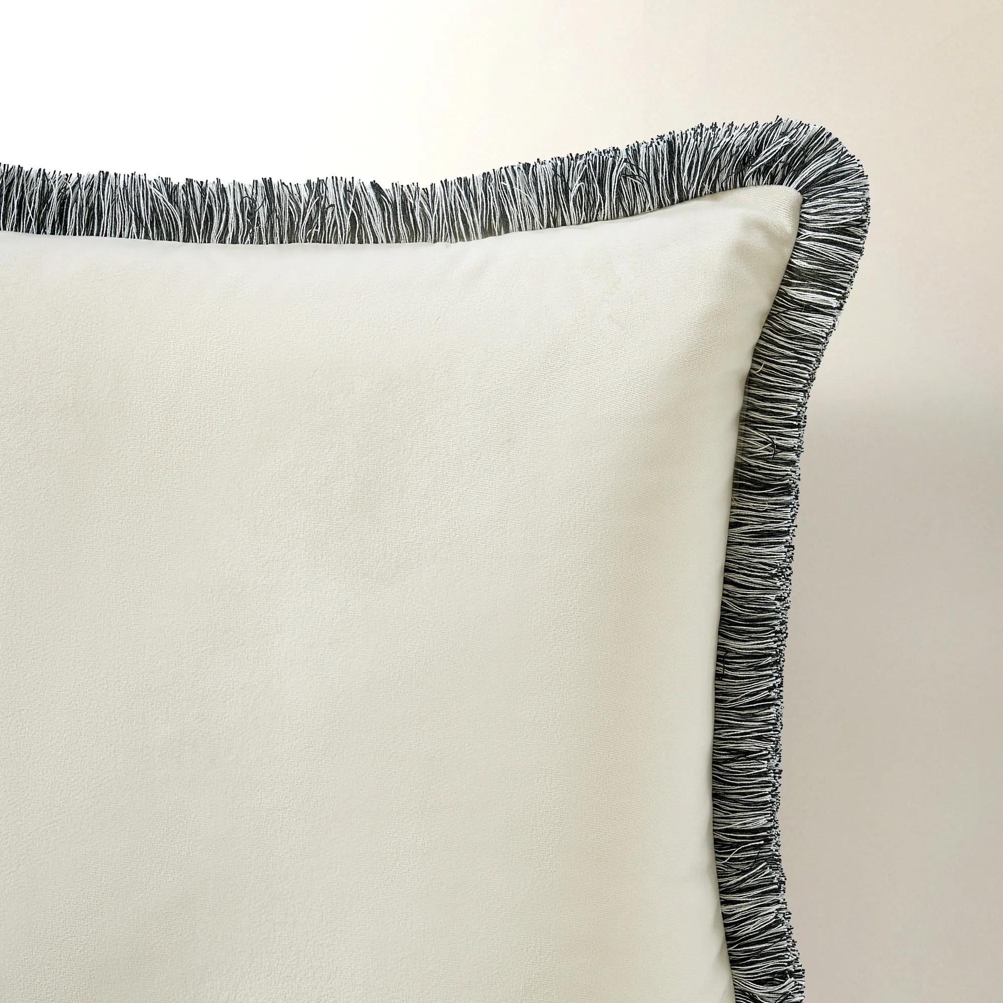 Freja Fringe Pillow 22" - Alabaster/Black