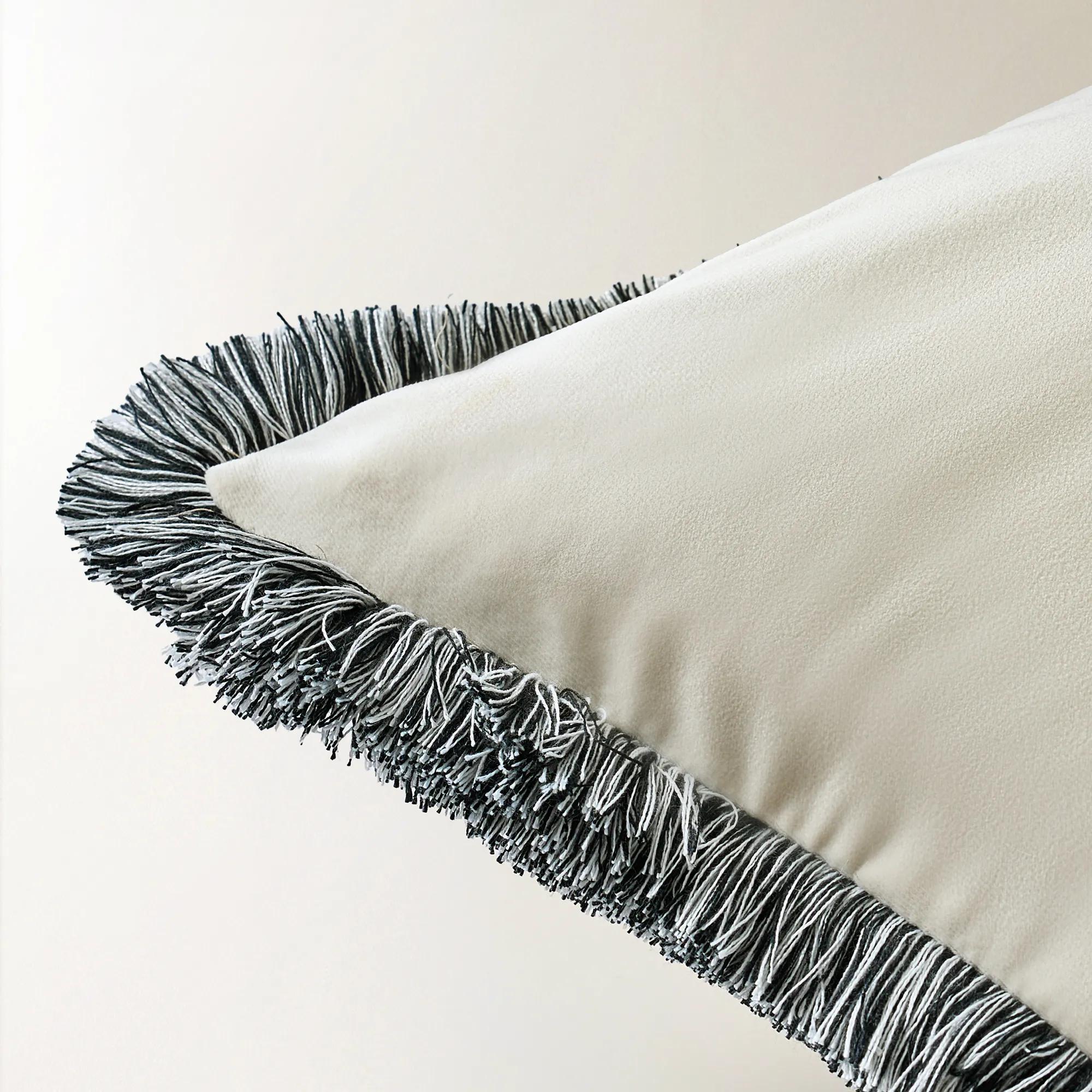 Freja Fringe Pillow 22" - Alabaster/Black