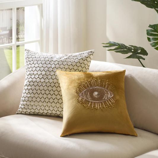 Boucard Diamond Check Embroidered Pillow 22" - Alabaster