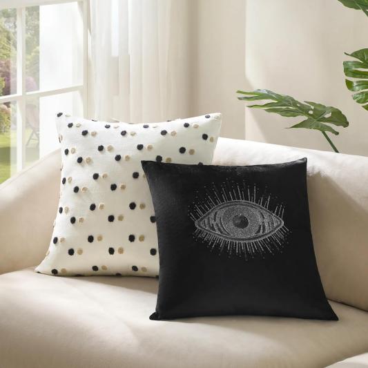 Glam Eye Embellished Velvet Pillow 20" - Black