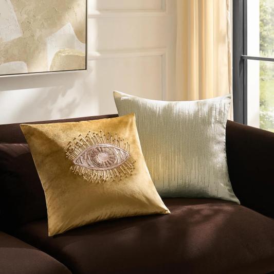 Glam Eye Embellished Velvet Pillow 20" - Gold