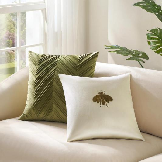 Lowry Pleated Velvet Pillow 22" - Rich Olive Green