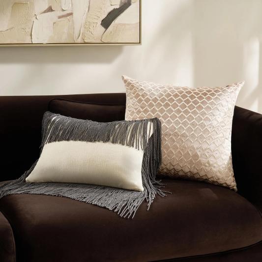 Fia Rope Fringe Lumbar 14" x 20" - Charcoal/Ivory