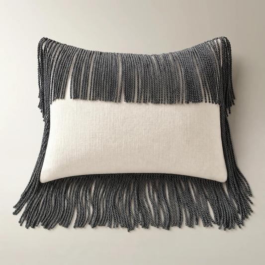 Fia Rope Fringe Lumbar 14" x 20" - Charcoal/Ivory