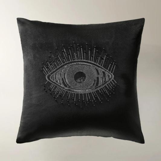 Glam Eye Embellished Velvet Pillow 20" - Black