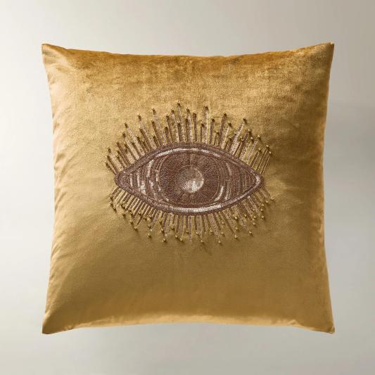 Glam Eye Embellished Velvet Pillow 20" - Gold