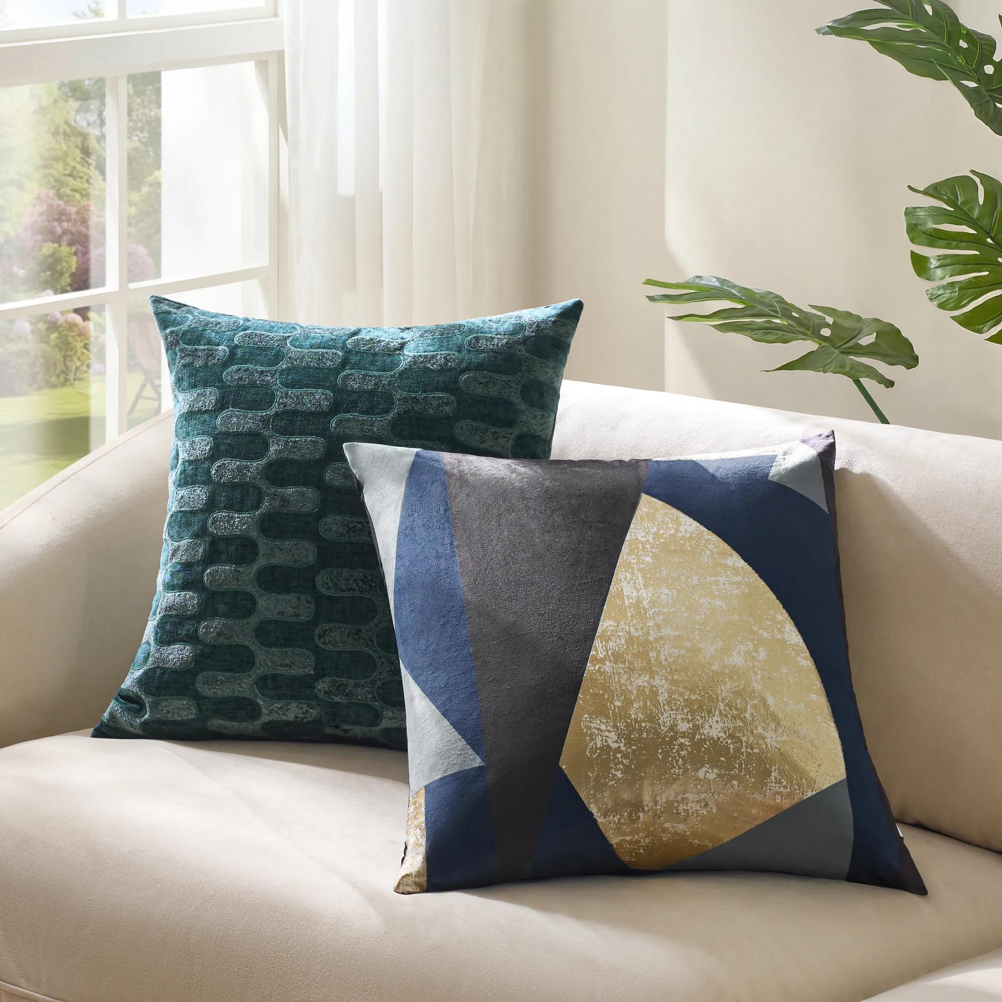 Niko Abstract Metallic Pillow 22" - Dusty Blue/Black/Gold