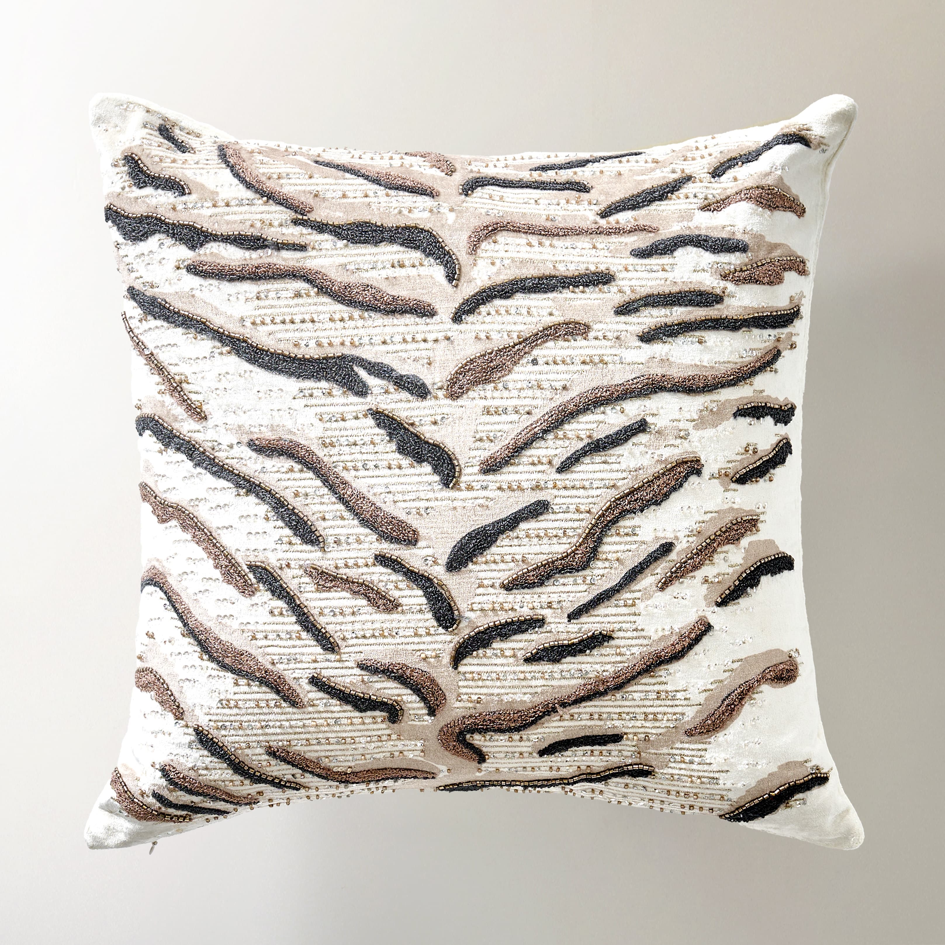 Roary Beaded Pillow 20" - Smoked Pearl