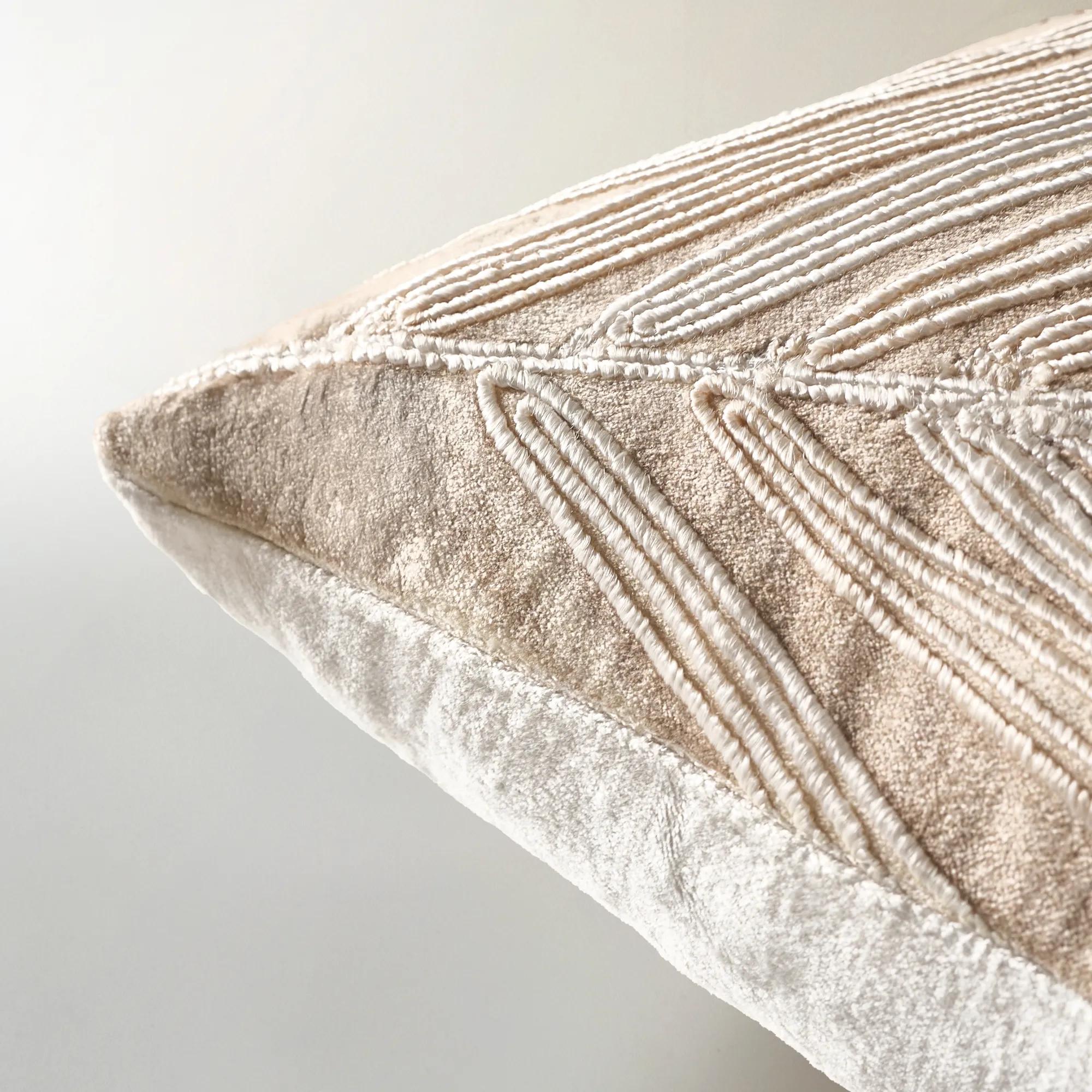 Frond Embroidered Bead Pillow 20" - Soft Nude