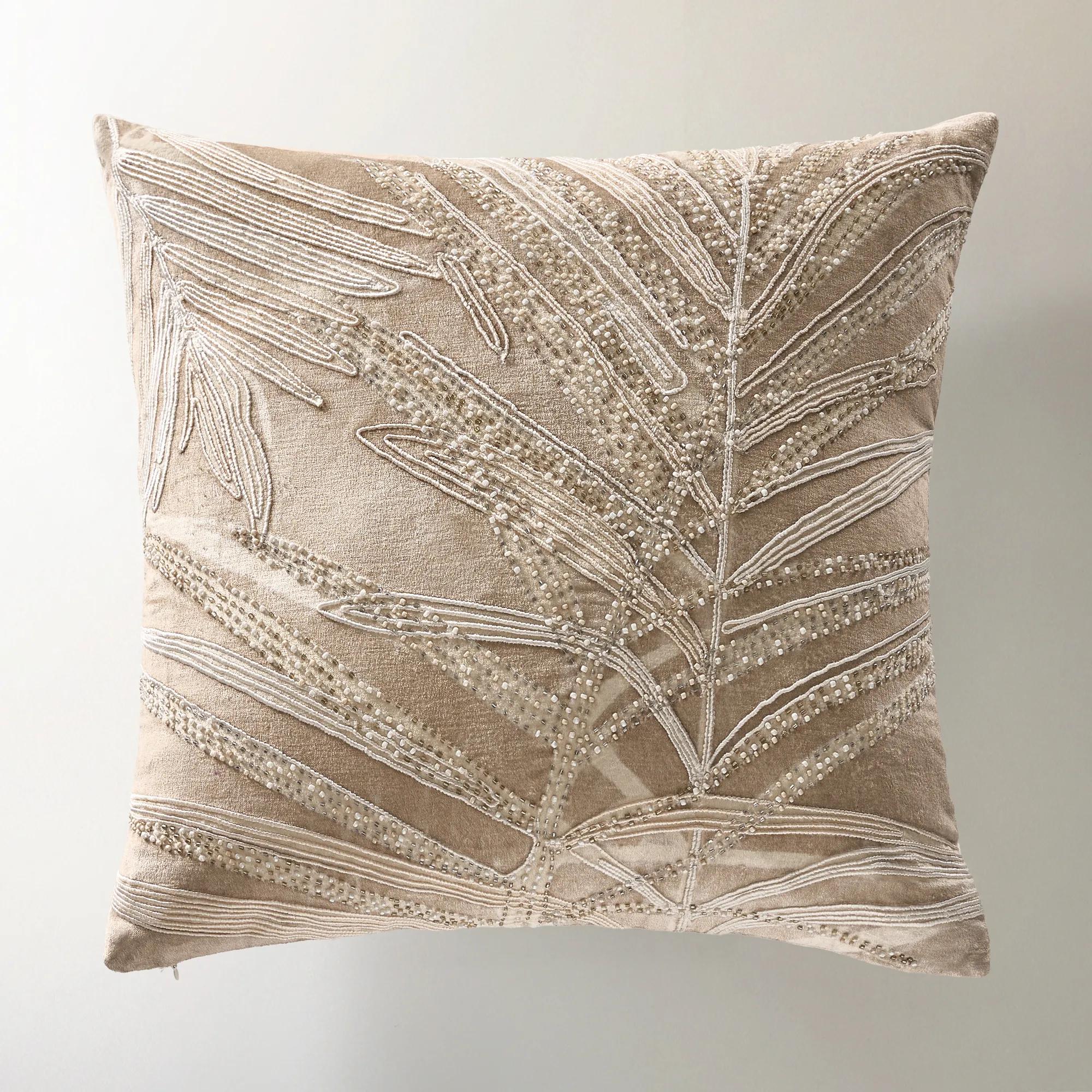 Frond Embroidered Bead Pillow 20" - Soft Nude
