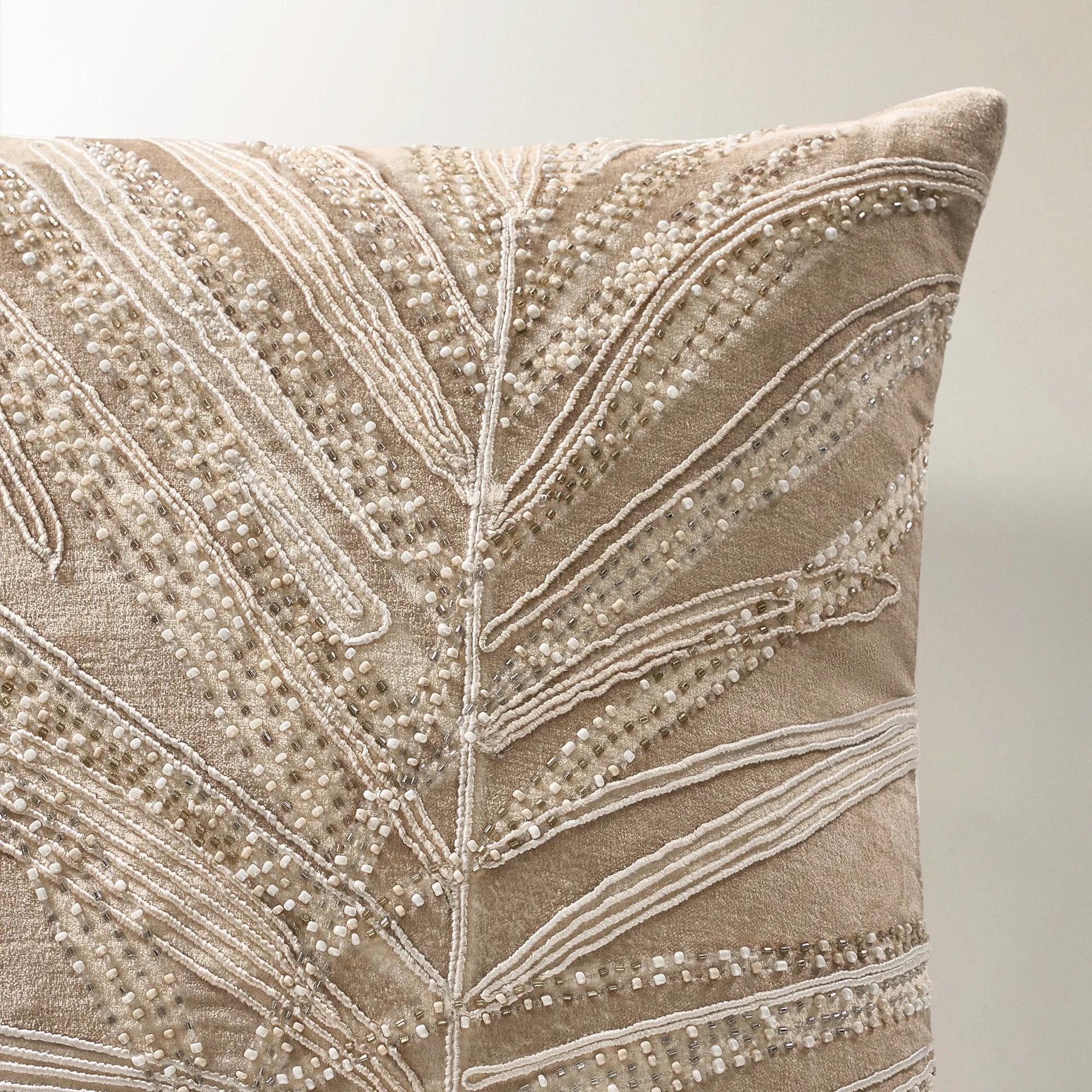 Frond Embroidered Bead Pillow 20" - Soft Nude