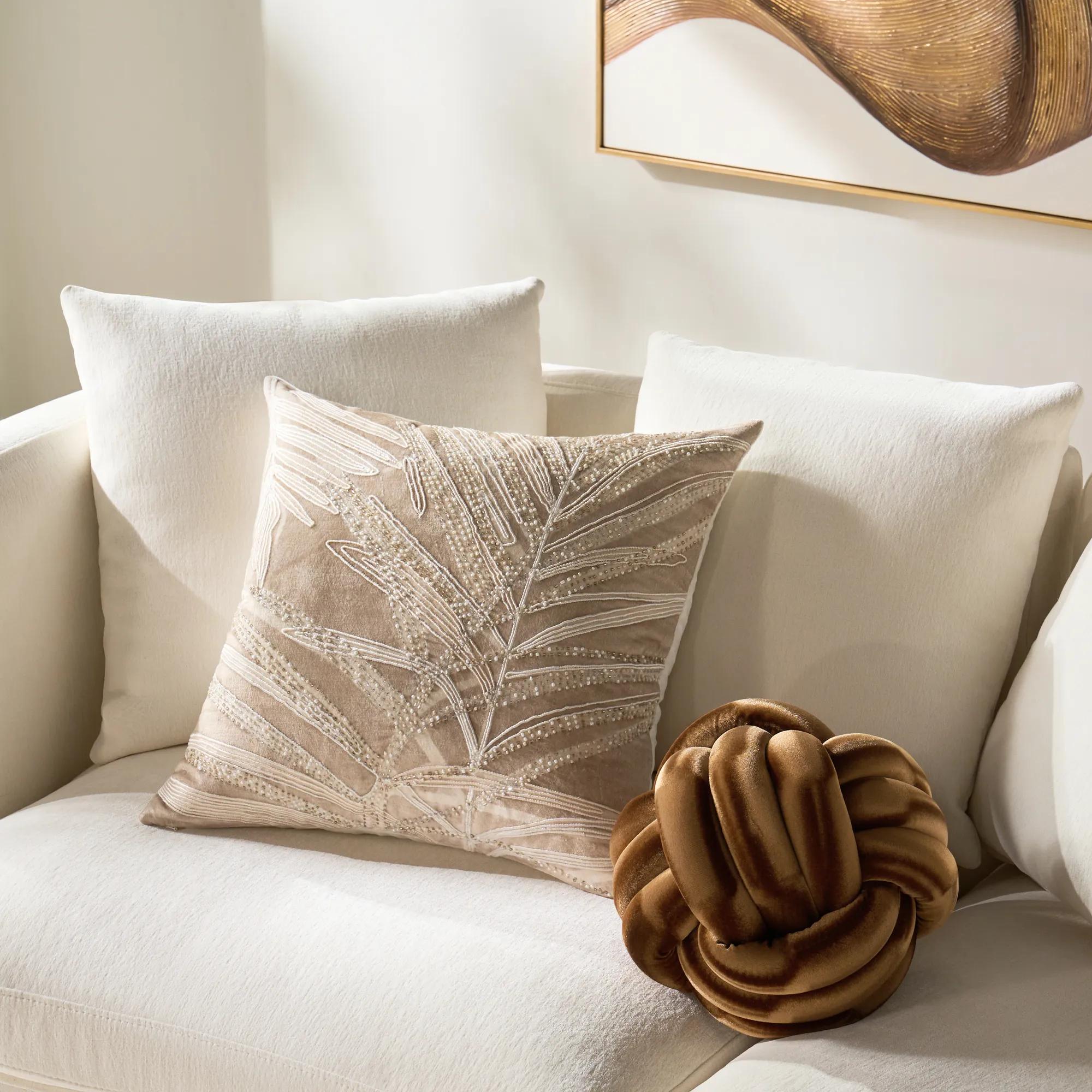 Frond Embroidered Bead Pillow 20" - Soft Nude