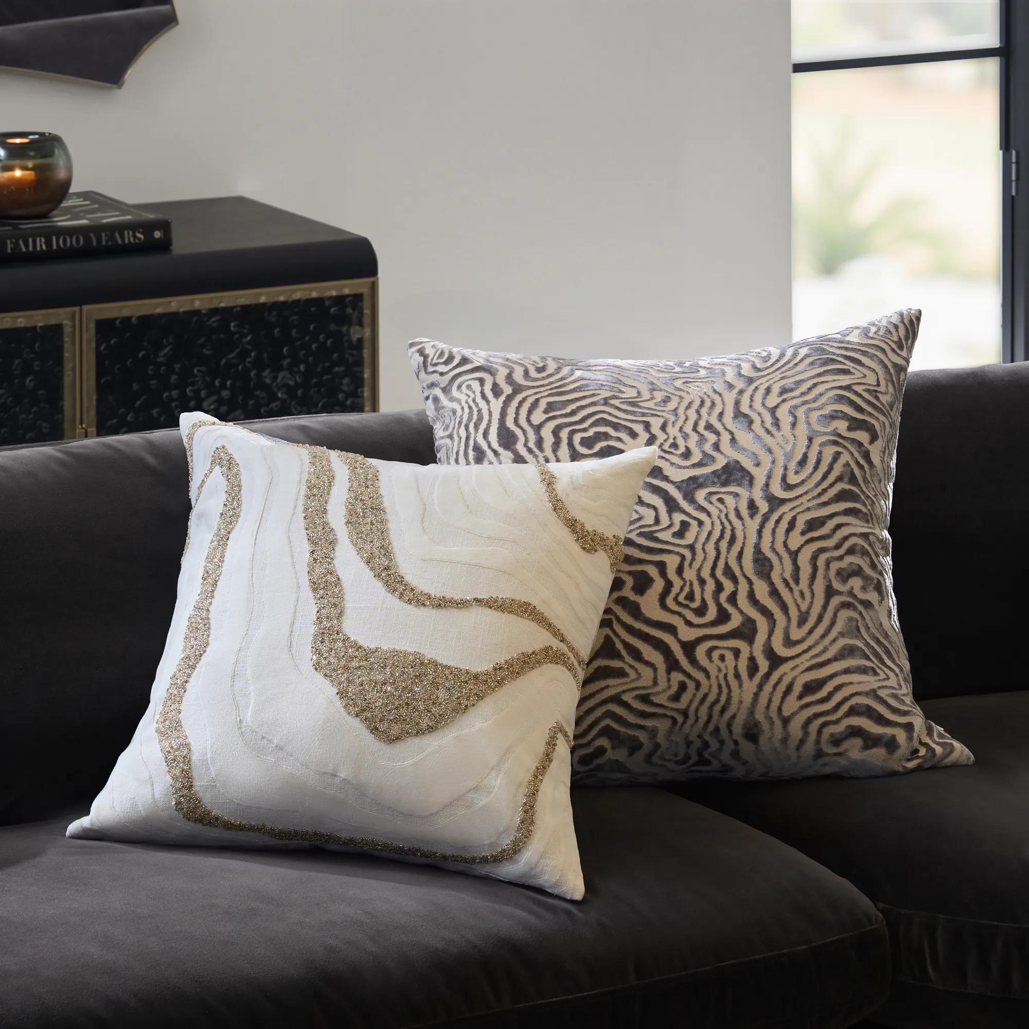 Nomi Bead Embroidered Pillow 20" - White/Champagne