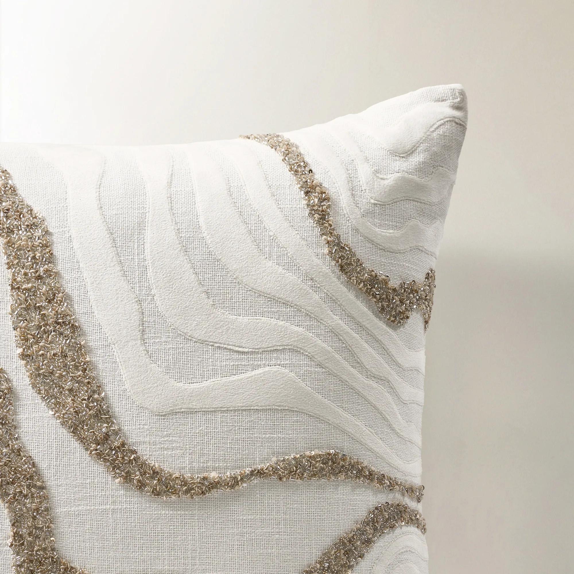 Nomi Bead Embroidered Pillow 20" - White/Champagne