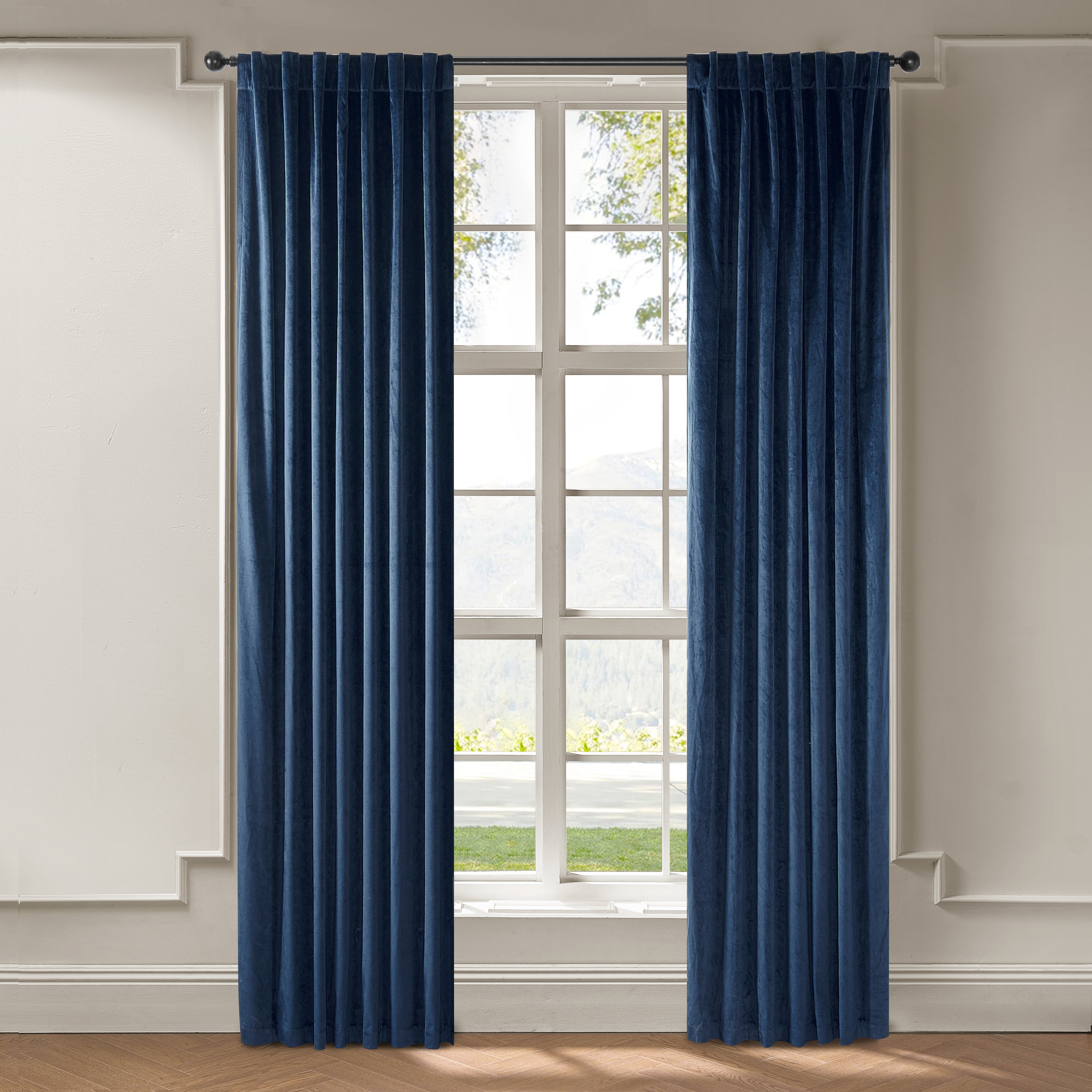 Adair Solid Velvet Curtain - Midnight Blue