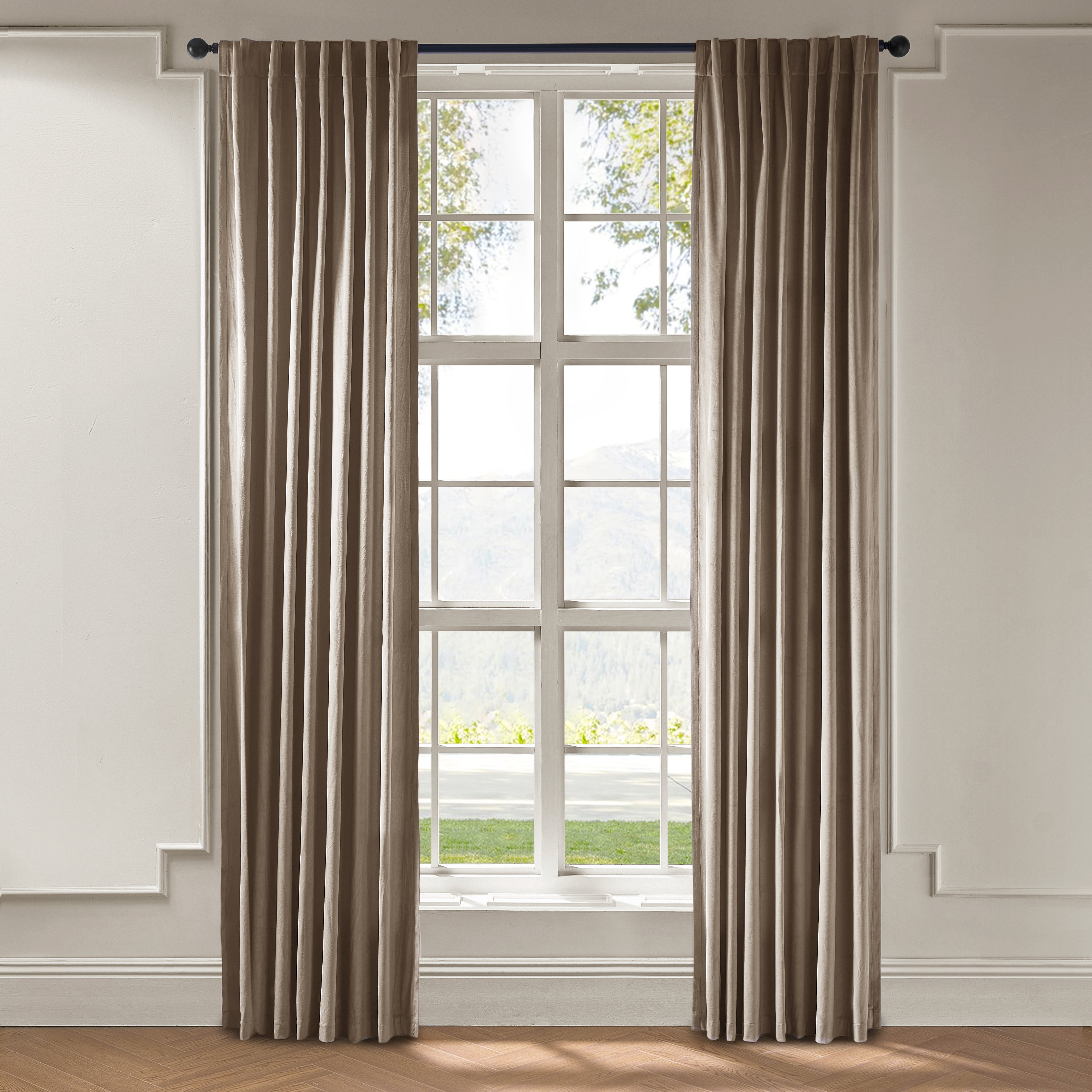 Adair Solid Velvet Curtain - Sand
