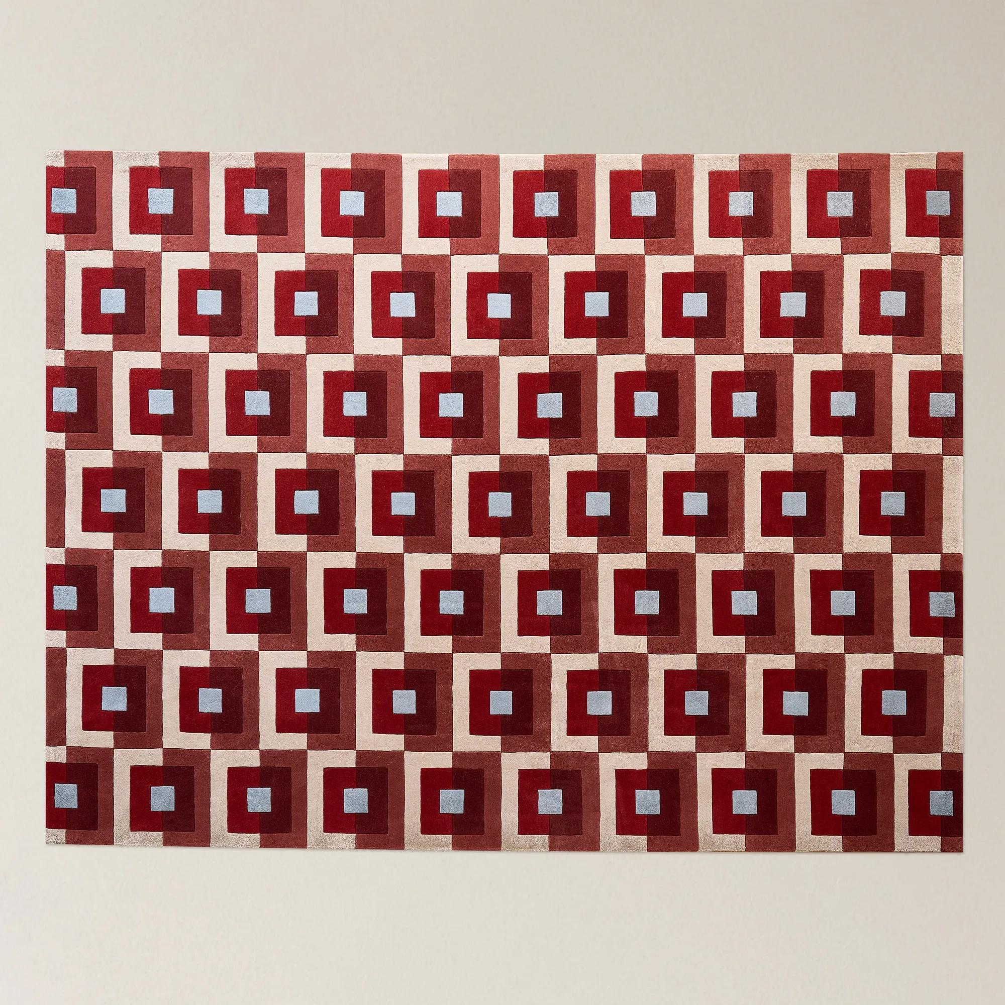 Geo Pop Wool Rug - Oxblood Red/Airy Blue