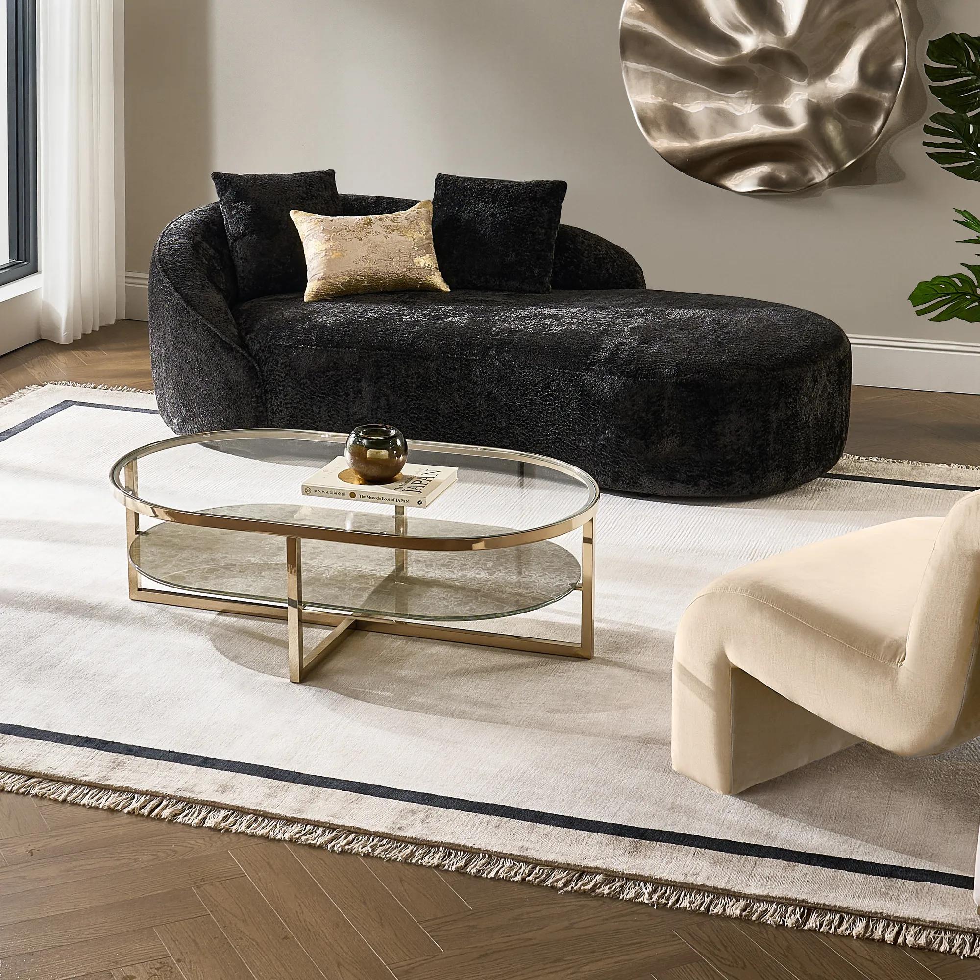 Fiona Fringe Rug - Ivory/Beige/Black