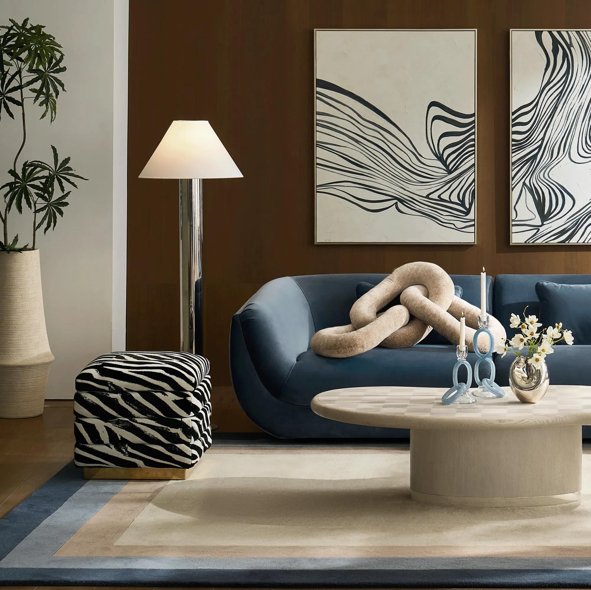 Bastien Border Wool Rug - Dusty Blue/Taupe/Ivory