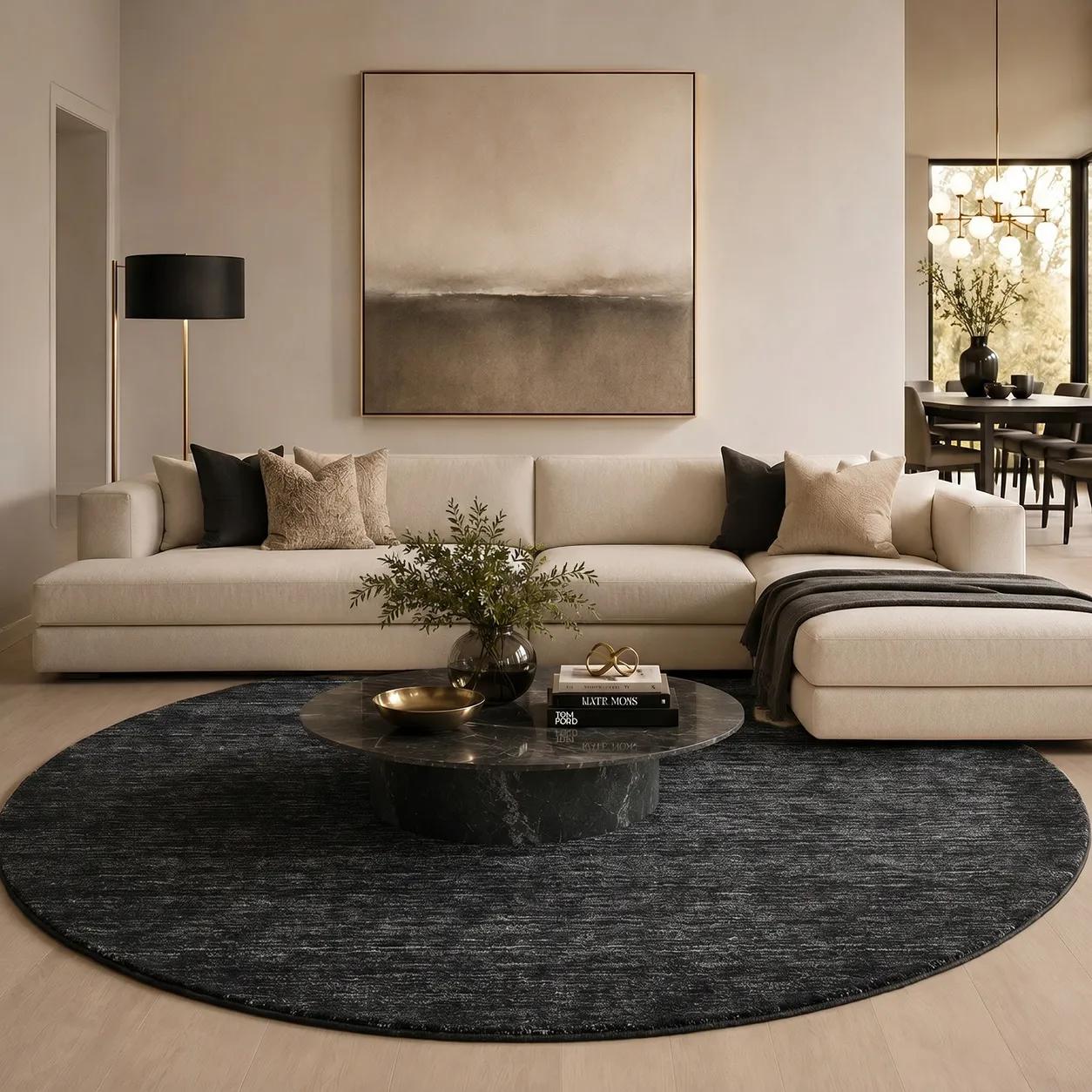 Juni Round Wool Rugs -Heathered Black