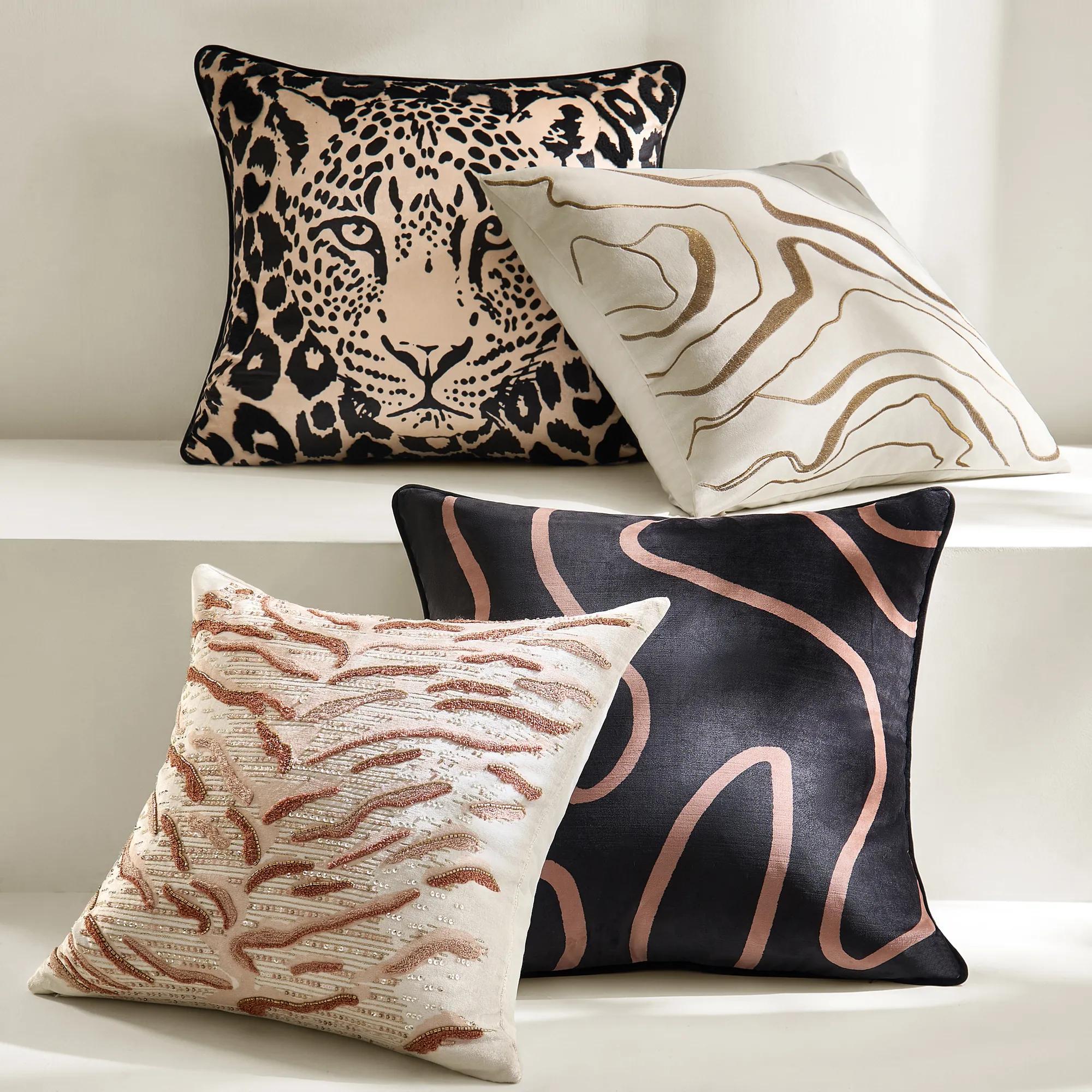 Encina Embroidered Rust/Ivory Velvet Pillow 22"x22"