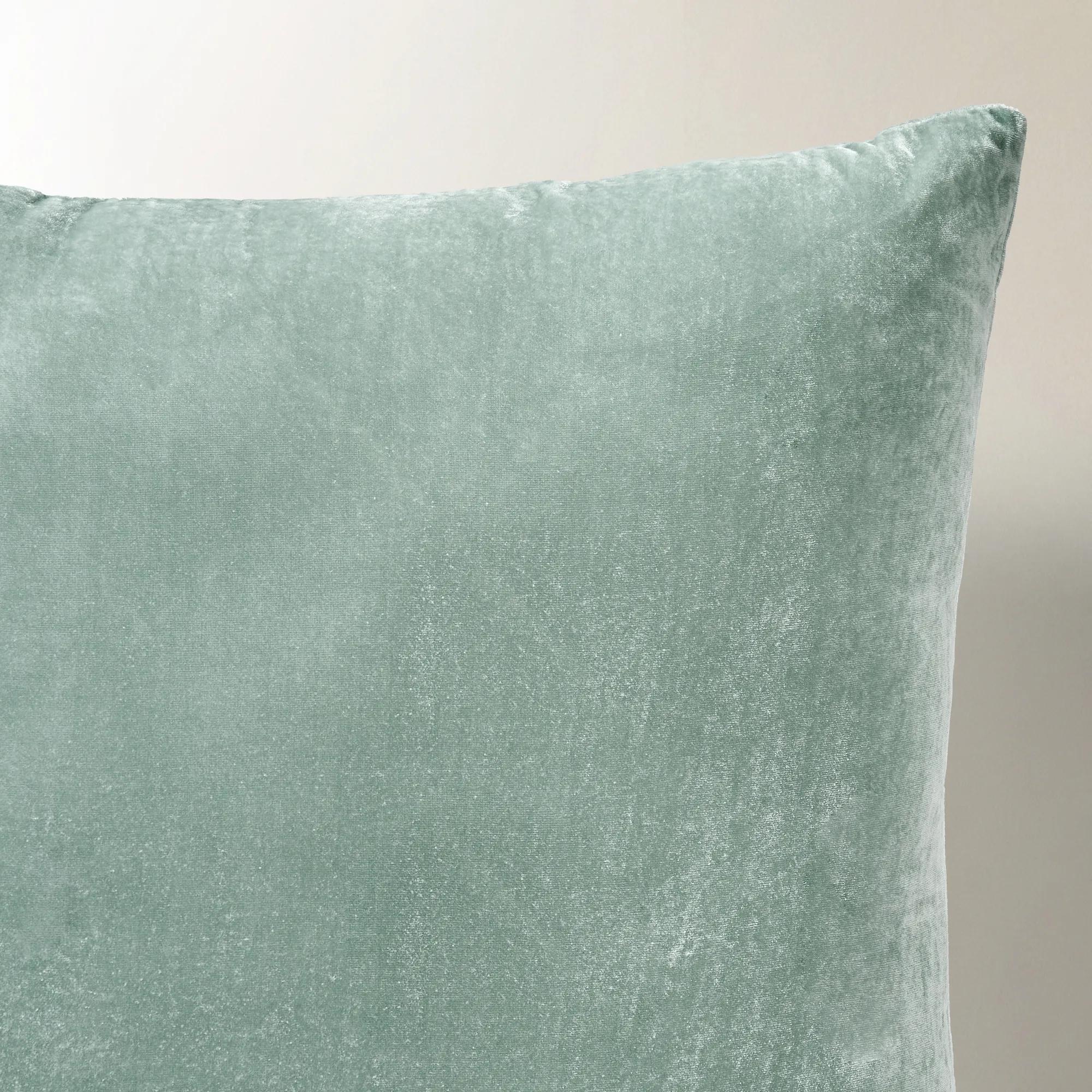Delia Eggshell Blue Silky Velvet Pillow 20" x 20"