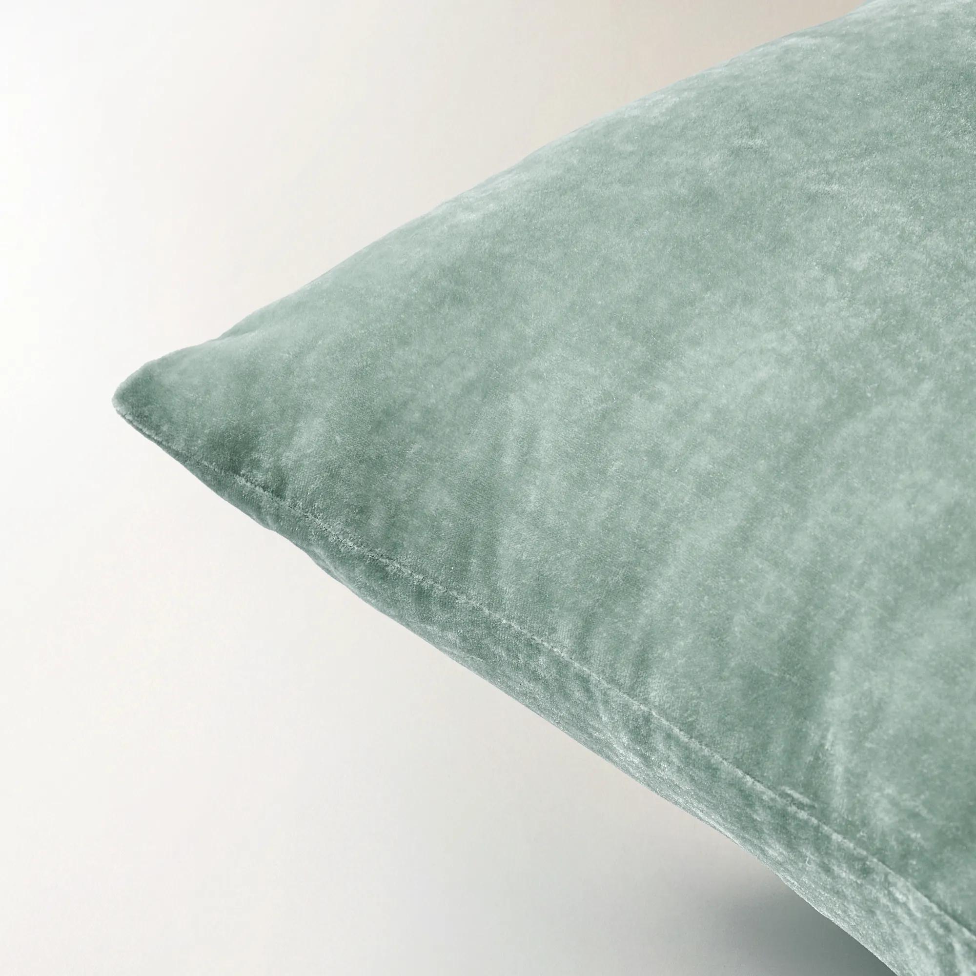 Delia Eggshell Blue Silky Velvet Pillow 20" x 20"