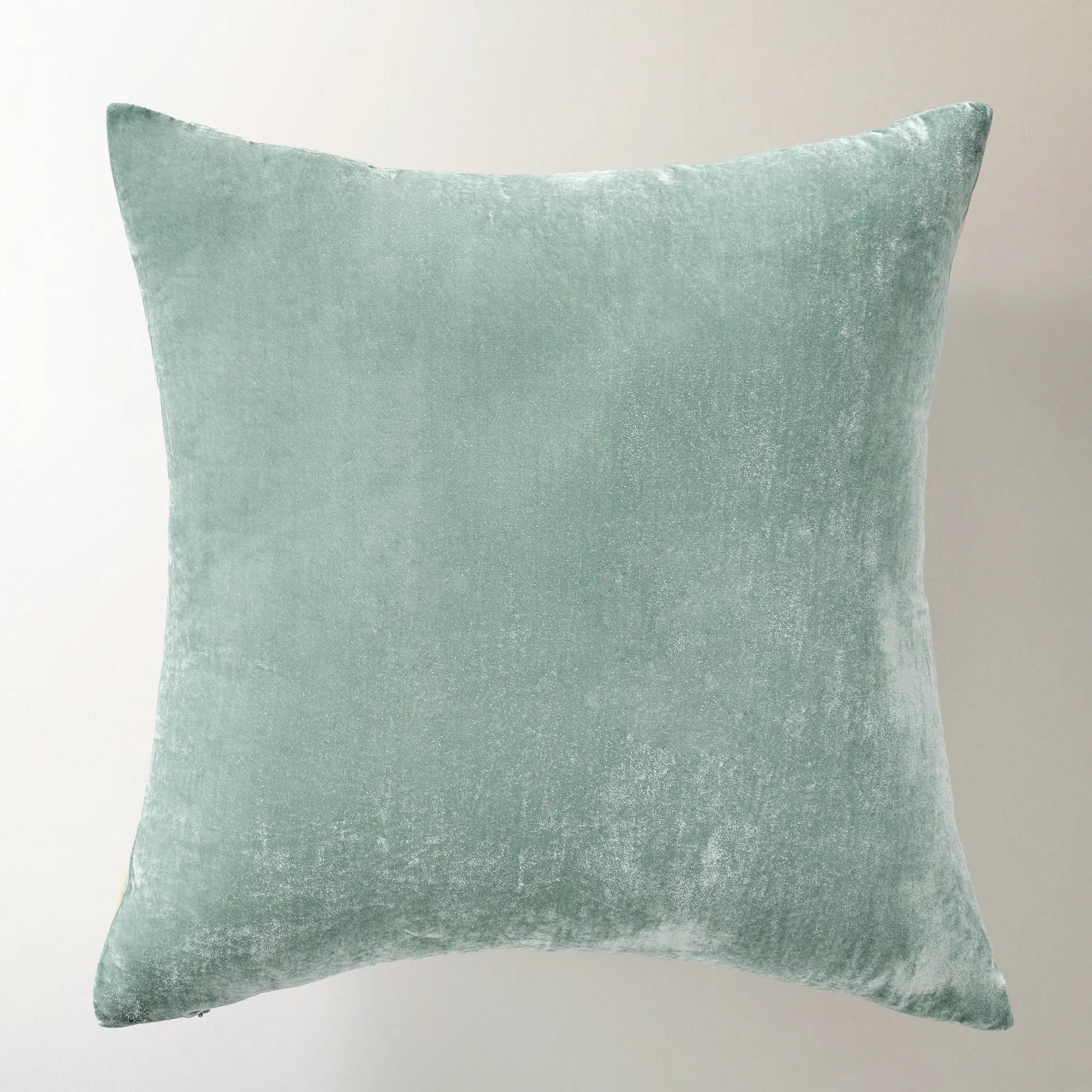Delia Eggshell Blue Silky Velvet Pillow 20" x 20"