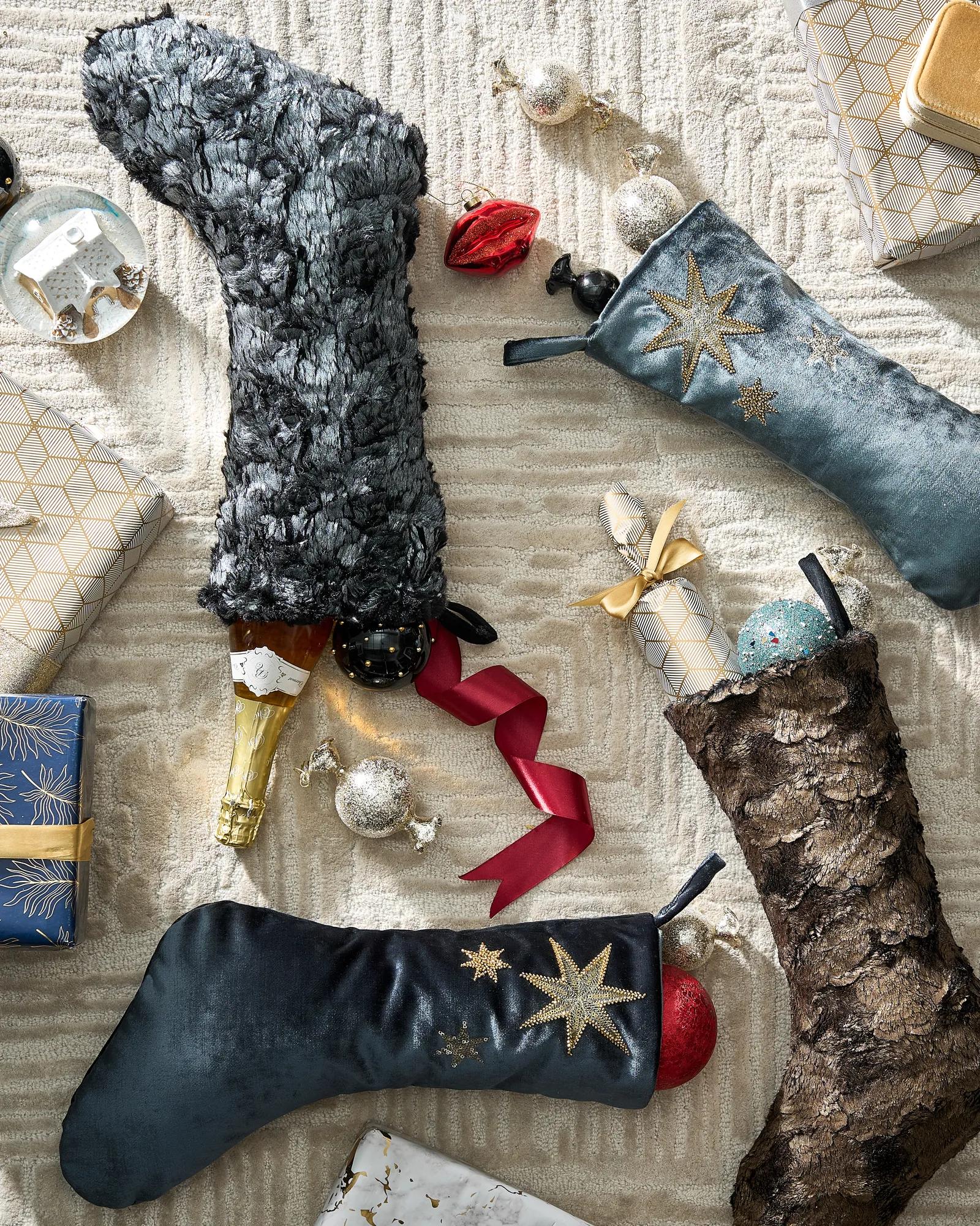 Celeste Metallic Faux Fur Stocking - Graphite
