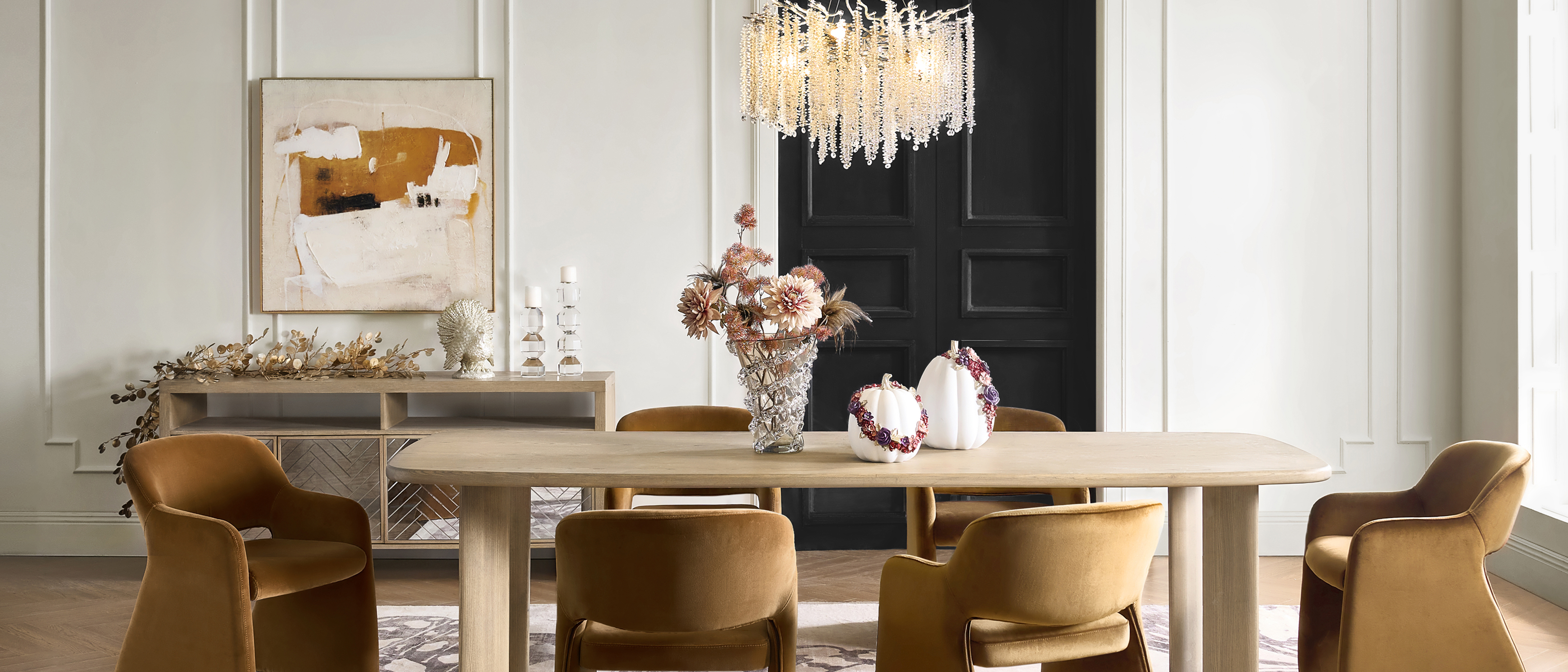 Golden accents and sculptural details for every gathering.