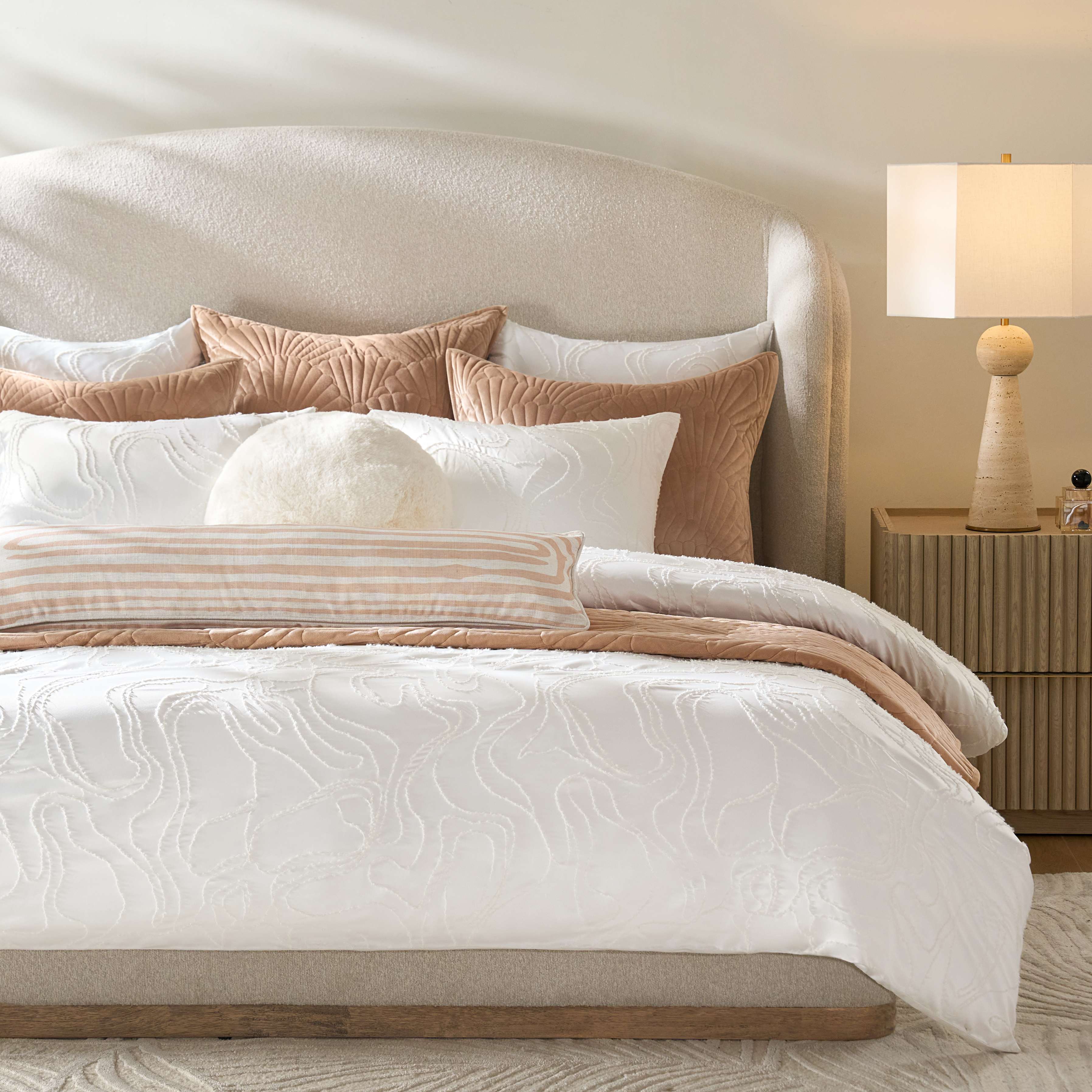Fan Velvet Quilt Set - Muted Coral